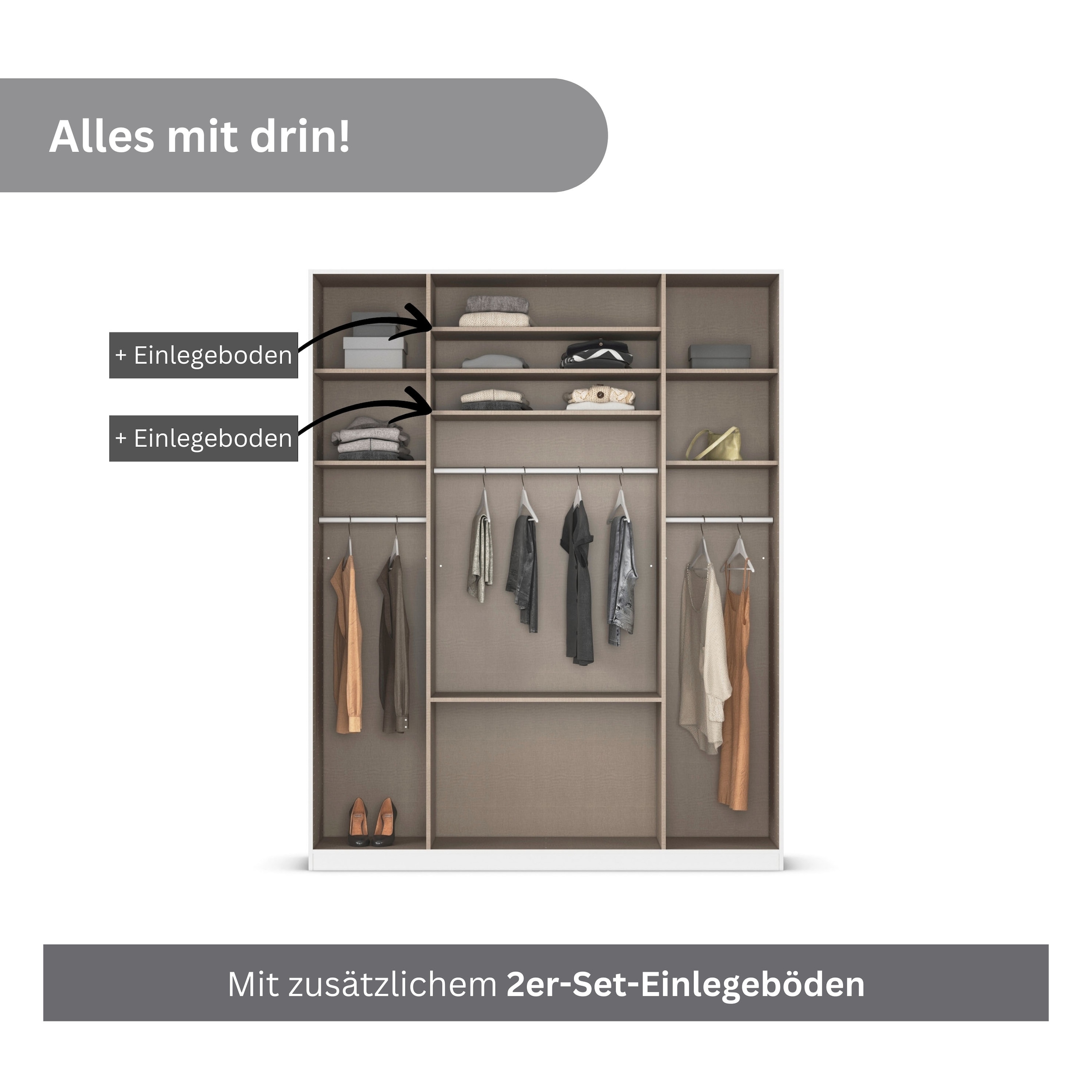 rauch Drehtürenschrank »Kleiderschrank Schrank Garderobe AGORDO mit Dekor- oder Hochglanzfront«, (in zwei Griff-Farben mit Dekor- oder Hochglanzfront), mit Außenschubkästen, in 6 Breiten und 2 Höhen MADE IN GERMANY