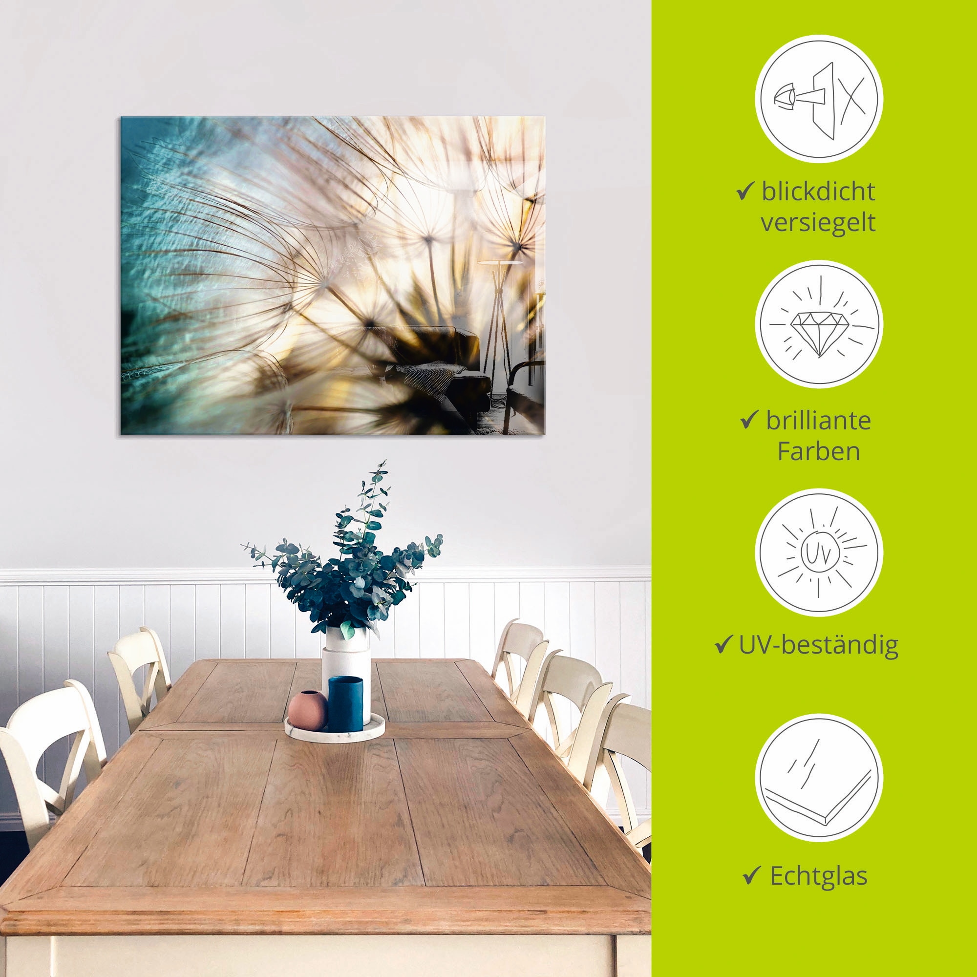 Artland Glasbild »Pusteblume Makro abstrakt« Blumen 1 Stk. tlg. in verschiedenen Größen