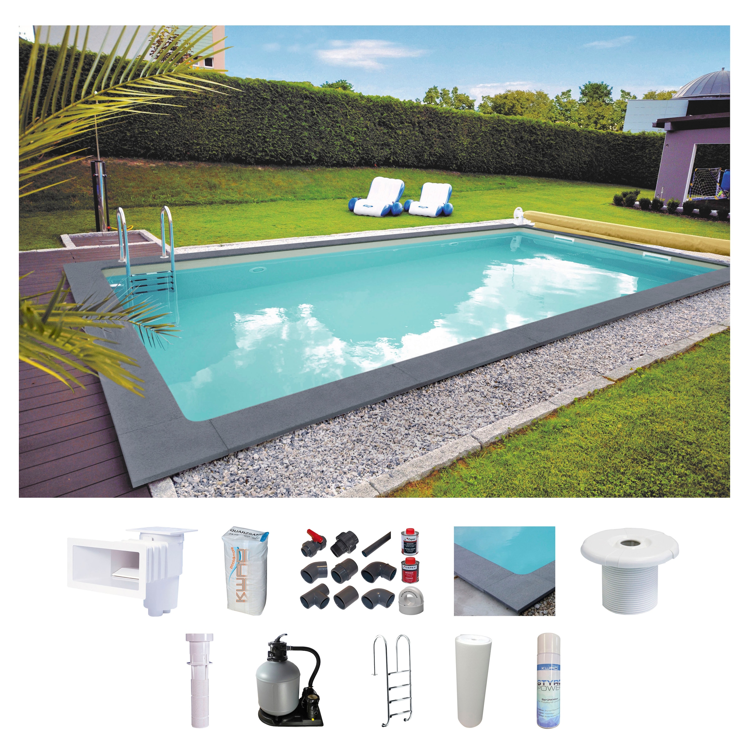 Rechteckpool »Randstein«, (Set), RE-Becken BMD 600x300, 800x400 oder 700x350 cm, Höhe...