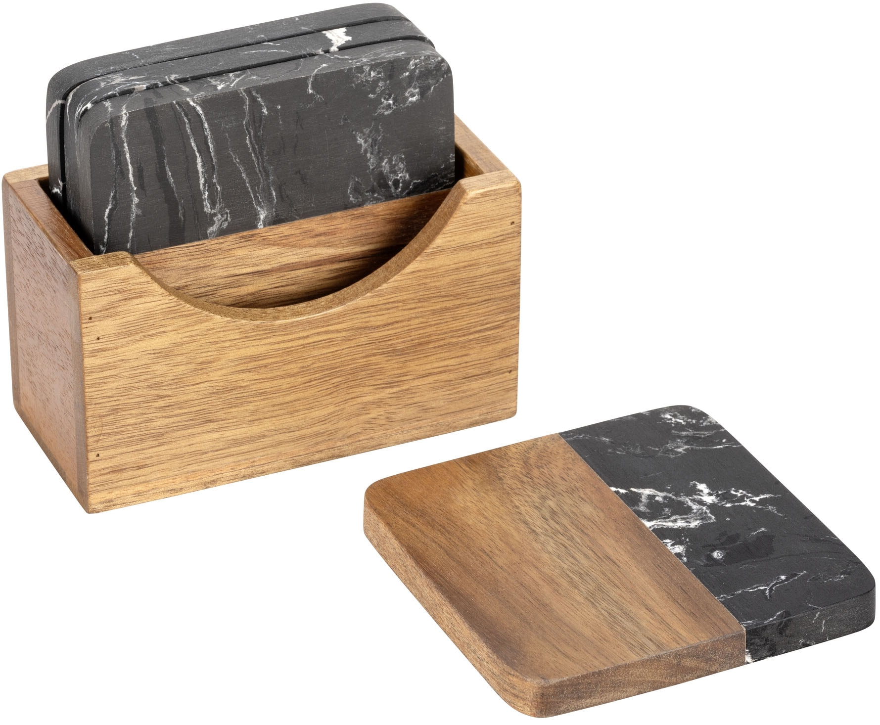 SCHÖNER WOHNEN-Kollektion Glasuntersetzer »Atami« edle Getränkeuntersetzer aus Marmor & Akazienholz mit Halterung