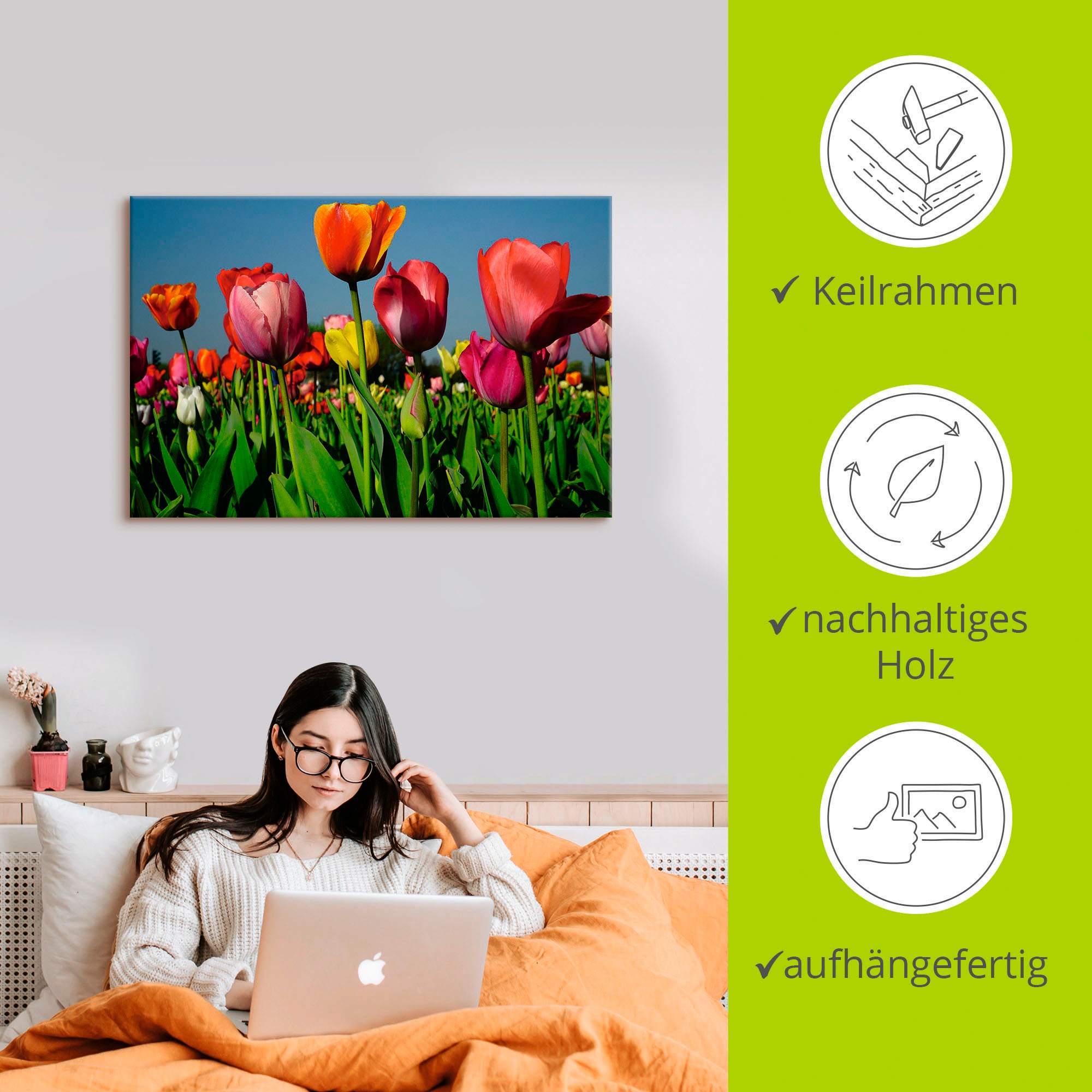 Artland Leinwandbild »Buntes Tulpenfeld«, Blumen, (1 St.), auf Keilrahmen gespannt