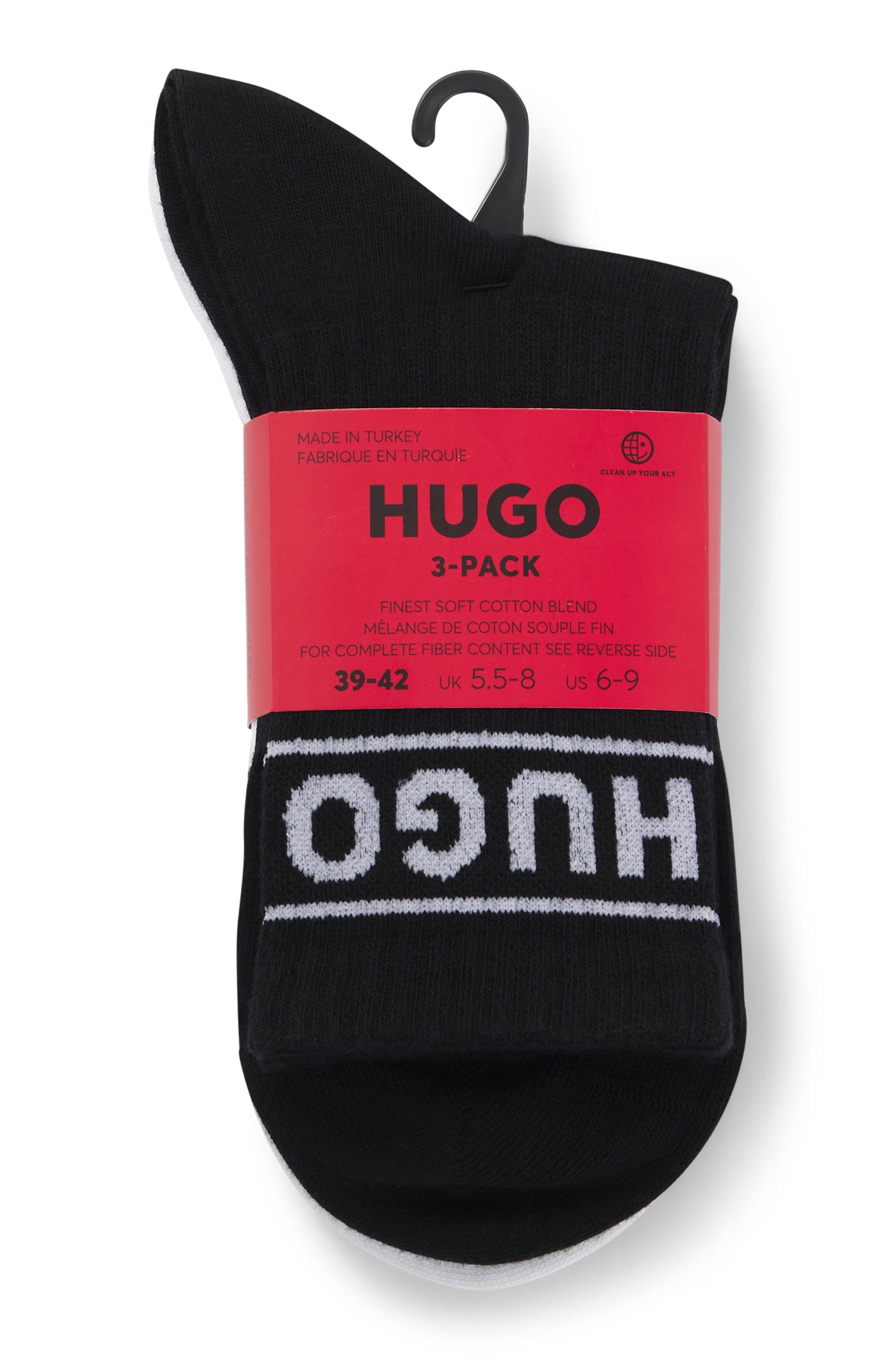 HUGO Underwear Freizeitsocken »3P QSRIB SPORTY CC W« Packung, 3er, 3 Paar tlg. mit kontrastfarbenem Logodetail