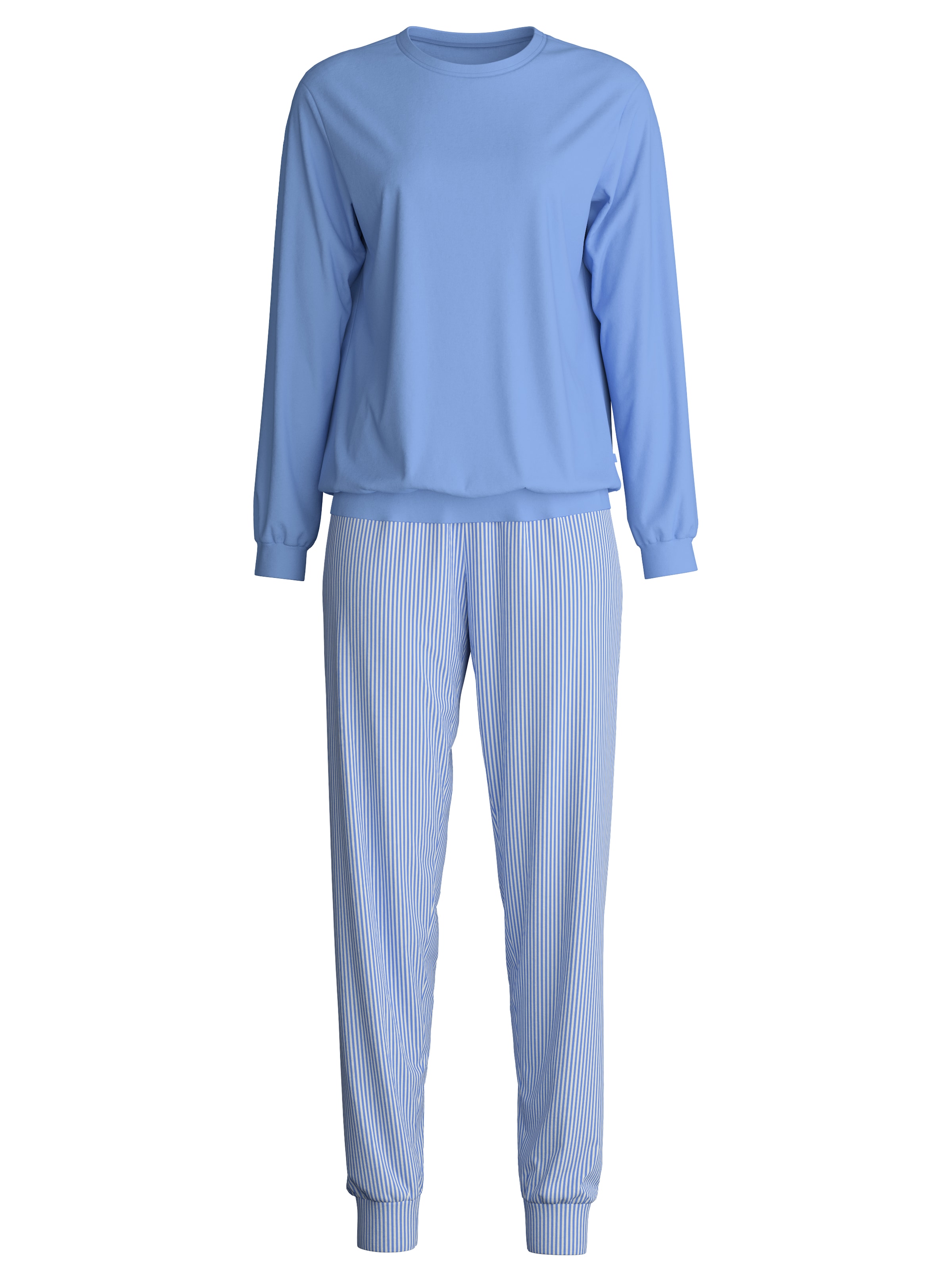 CALIDA Schlafanzug »Lovely Nights«, (2 tlg.), Oberteil uni, Hose gestreift, Rundhalsausschnitt, weich, Langarm