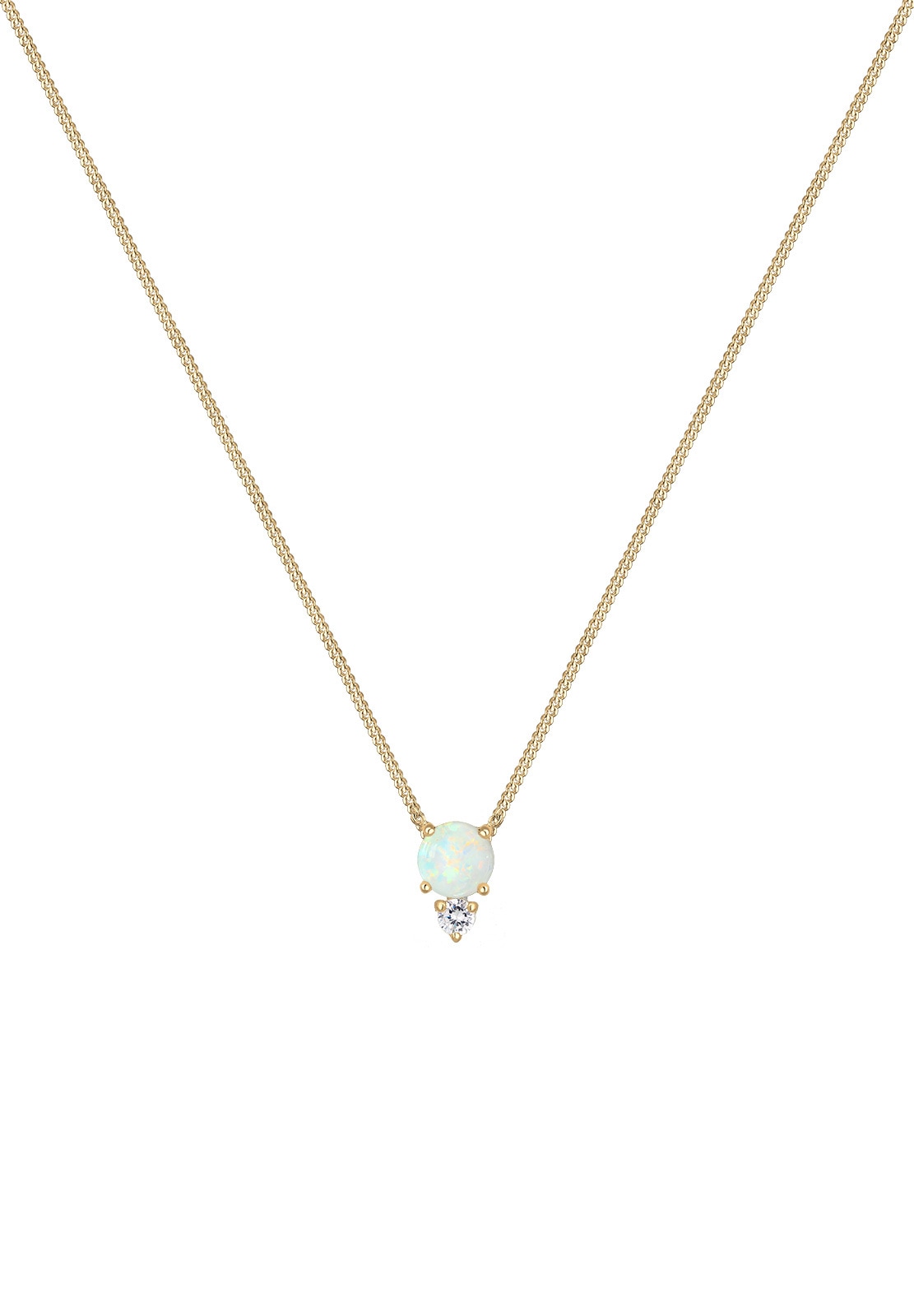 Elli Silberkette »Halskette Zirkonia Synthetischer Opal Weiß 925 Sterling Silber vergoldet«