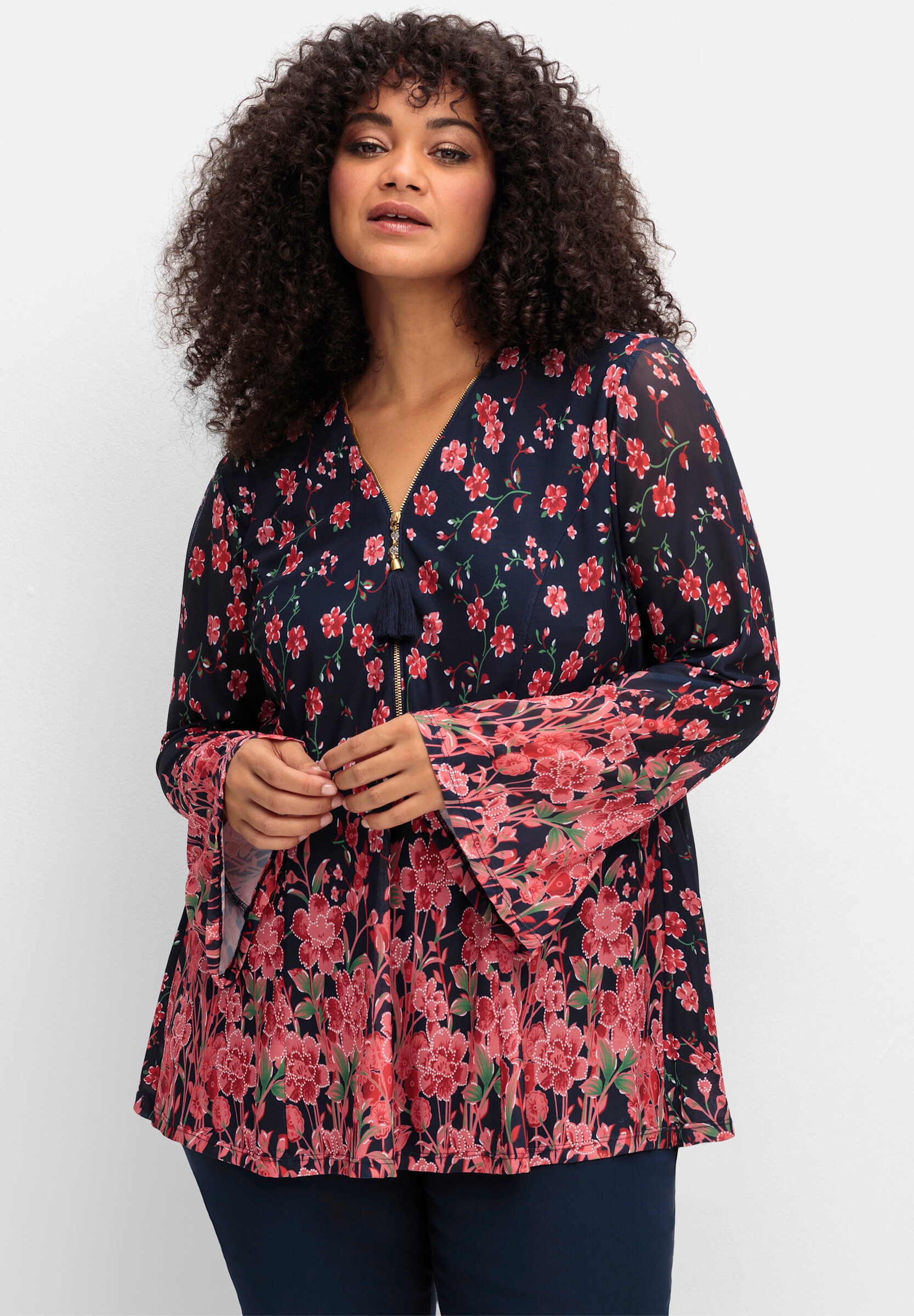 sheego by Joe Browns Longbluse »Tunika Tunika aus Mesh, mit Trompetenärmeln«