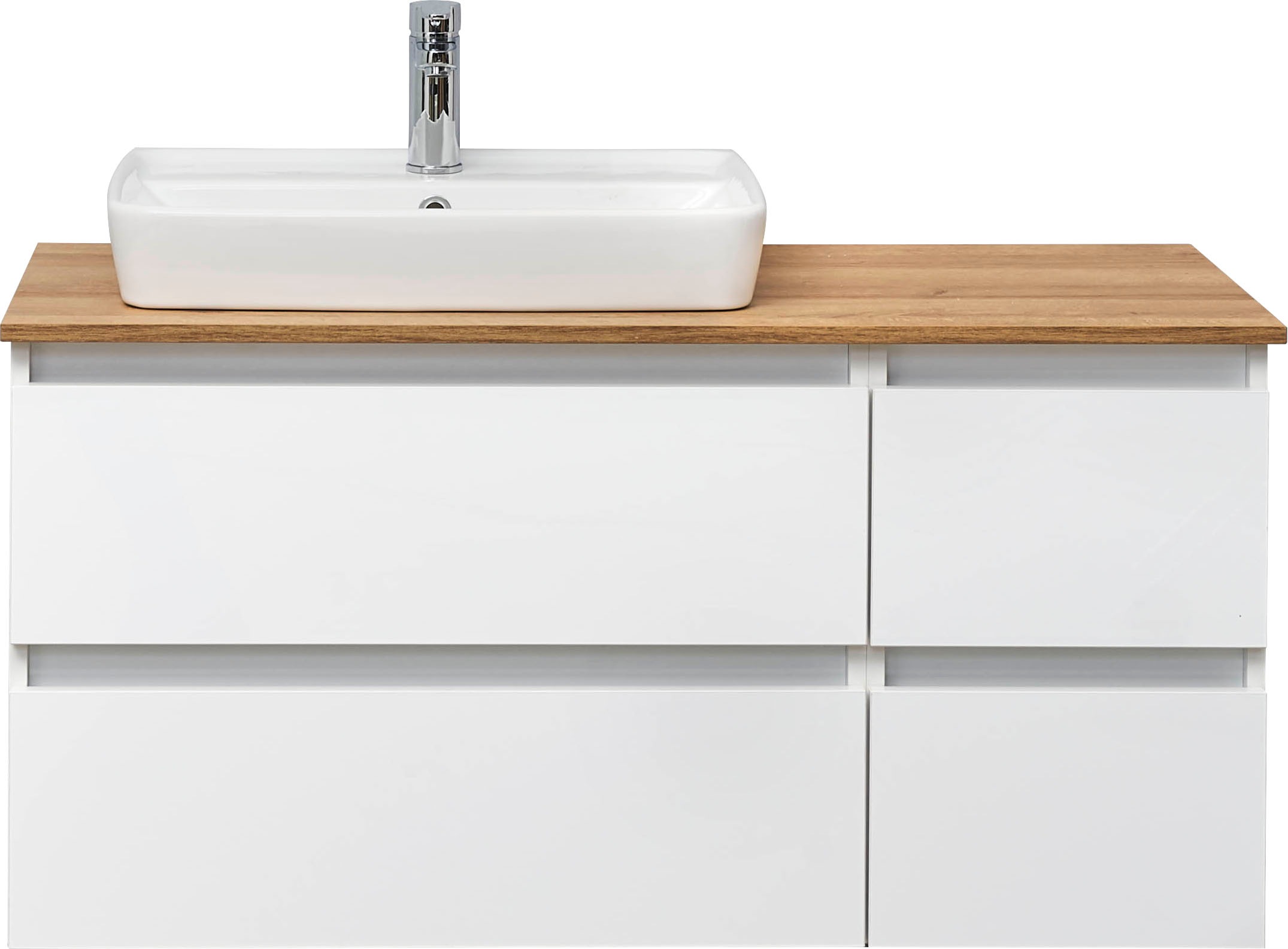 Saphir Waschtisch »Quickset 360 Waschplatz mit Keramik-Aufsatzbecken, wandhängend«, Waschtischplatte, 113 cm breit, Weiß Glanz, 4 Schubladen
