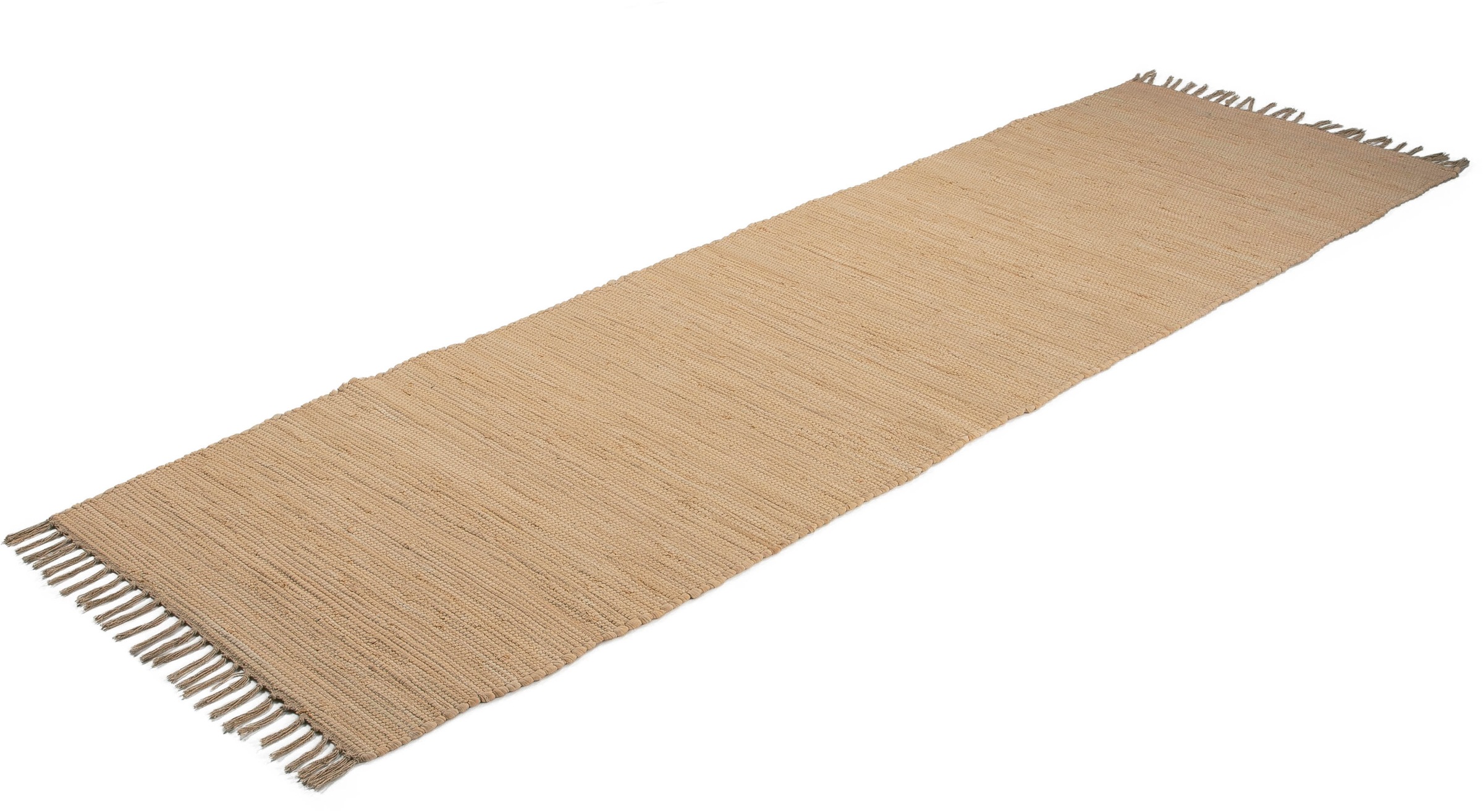 carpetfine Teppich »Kelim Chindi uni, auch als Läufer«, rechteckig, 5 mm Höhe, Wendeteppich, reine Baumwolle, handgewebt, Uni-Farben, mit Fransen