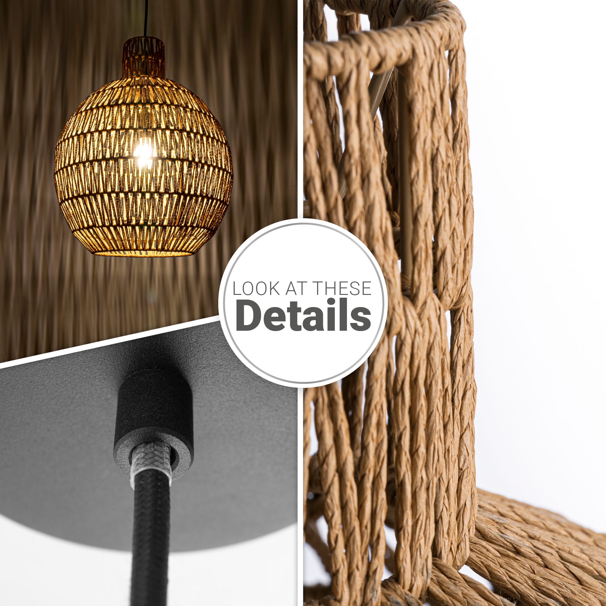 Paco Home Pendelleuchte »ULLA«, Leuchtmittel E27 | ohne Leuchtmittel, Lampe Papier Pendellampe Rustikal Korb LED Boho Rattan Optik E27