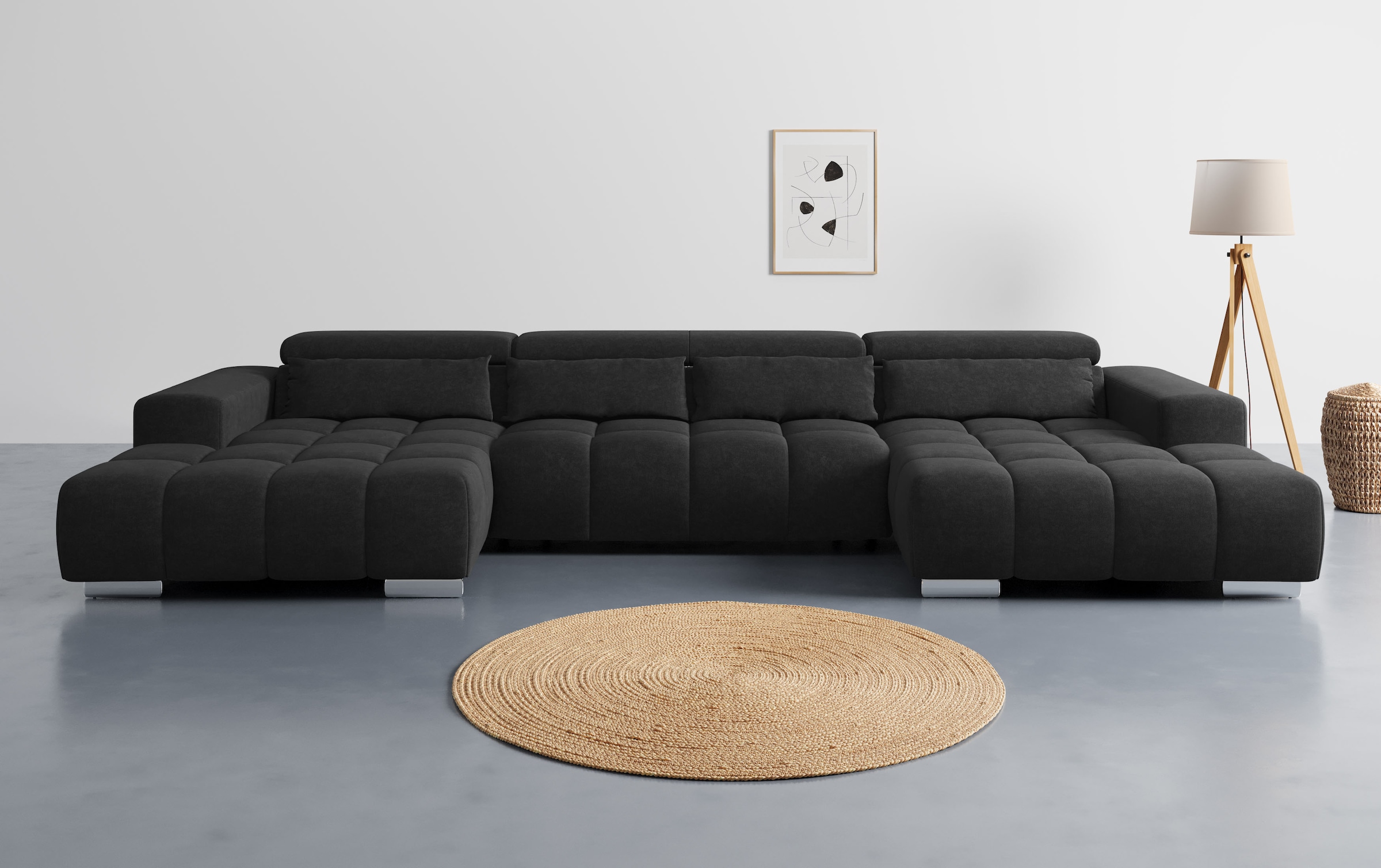 COTTA Wohnlandschaft »Orion U-Form, B: 400 cm« Kopfteilverstellung & 4 Kissen, optional elektr. Sitztiefenverstellung