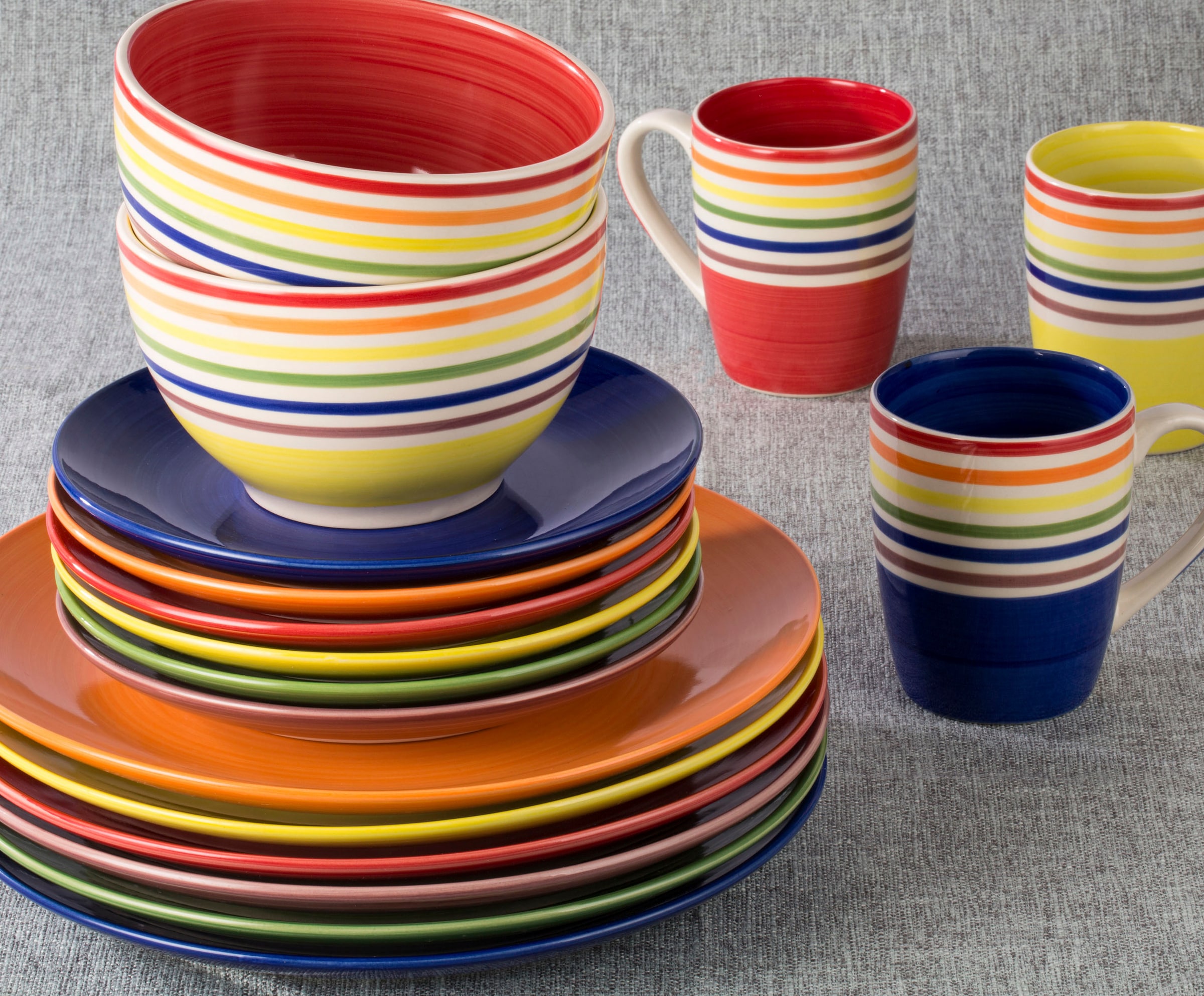 Retsch Arzberg Kombiservice »Geschirr-Set, Service COLOUR STRIPES« Spin Wash/Spiraldekor -  6 Regenbogenfarben, 24 Teile, für 6 Personen