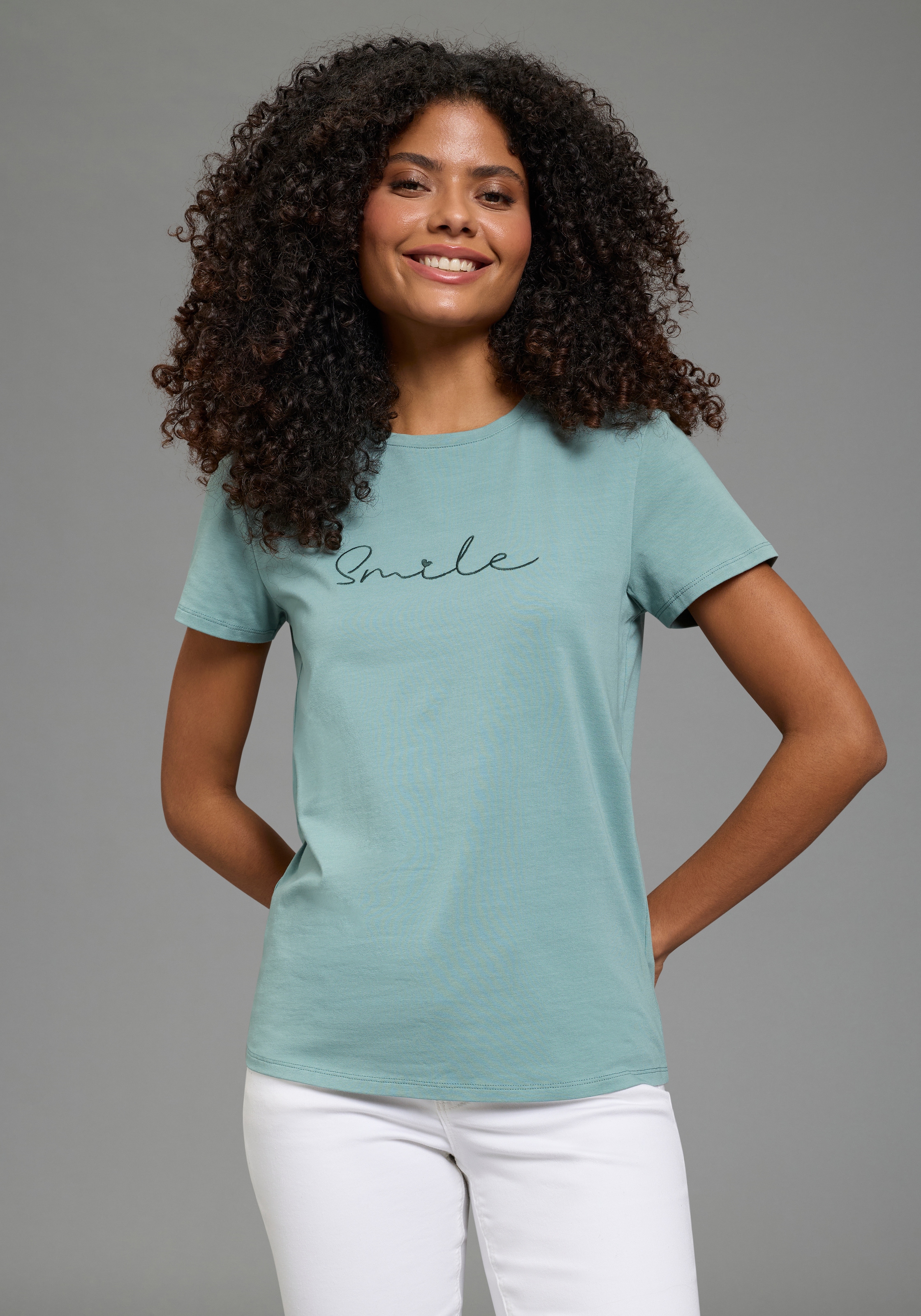Laura Scott T-Shirt im Basic-Stil, mit Rundhalsausschnitt, aus elastischem Single Jersey
