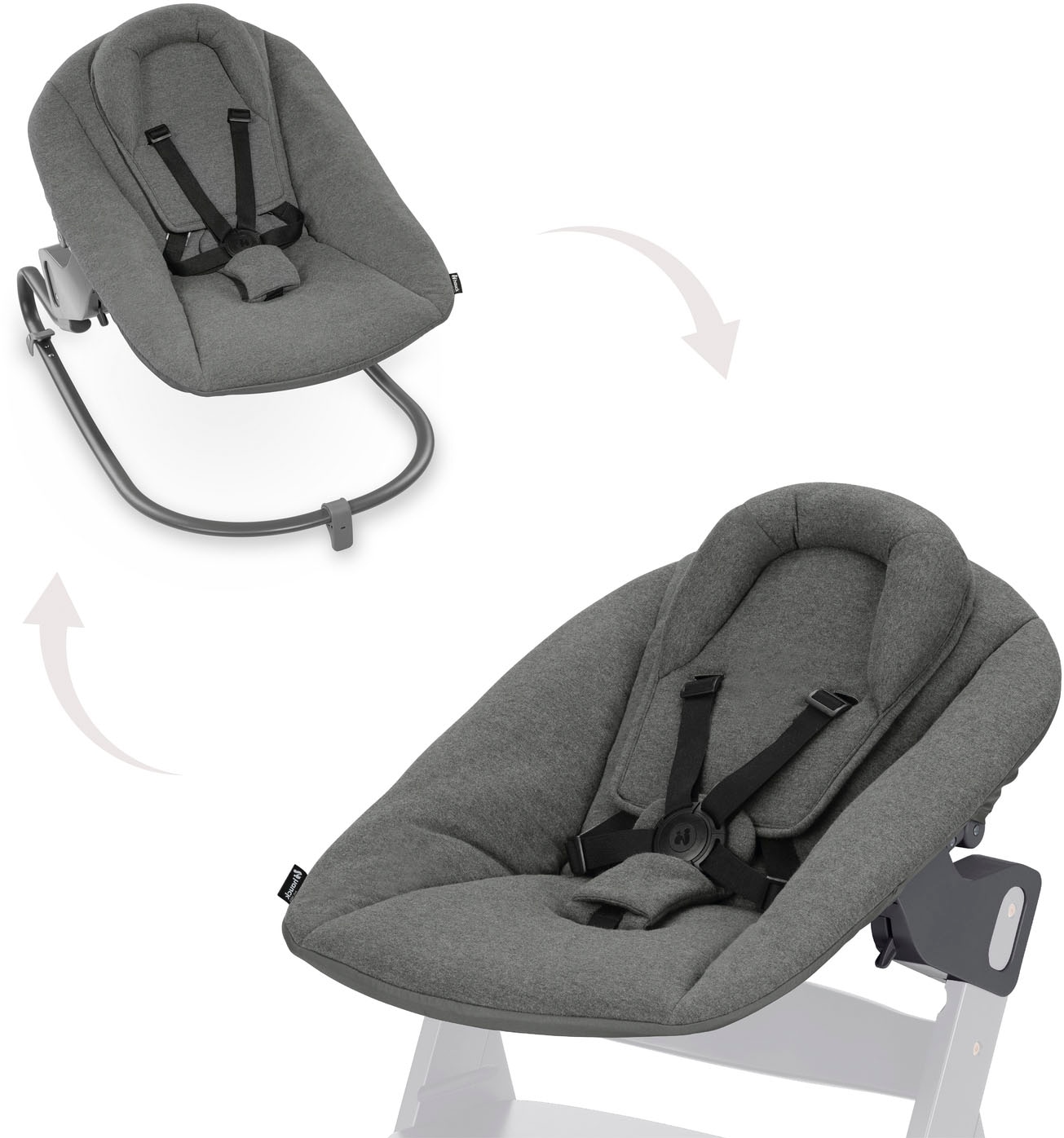 Hauck Babywippe »Alpha Bouncer Premium, Dark Grey«, bis 9 kg, für Neugeborene mit Wippgestell, für Hochstuhl Alpha+ und Beta+