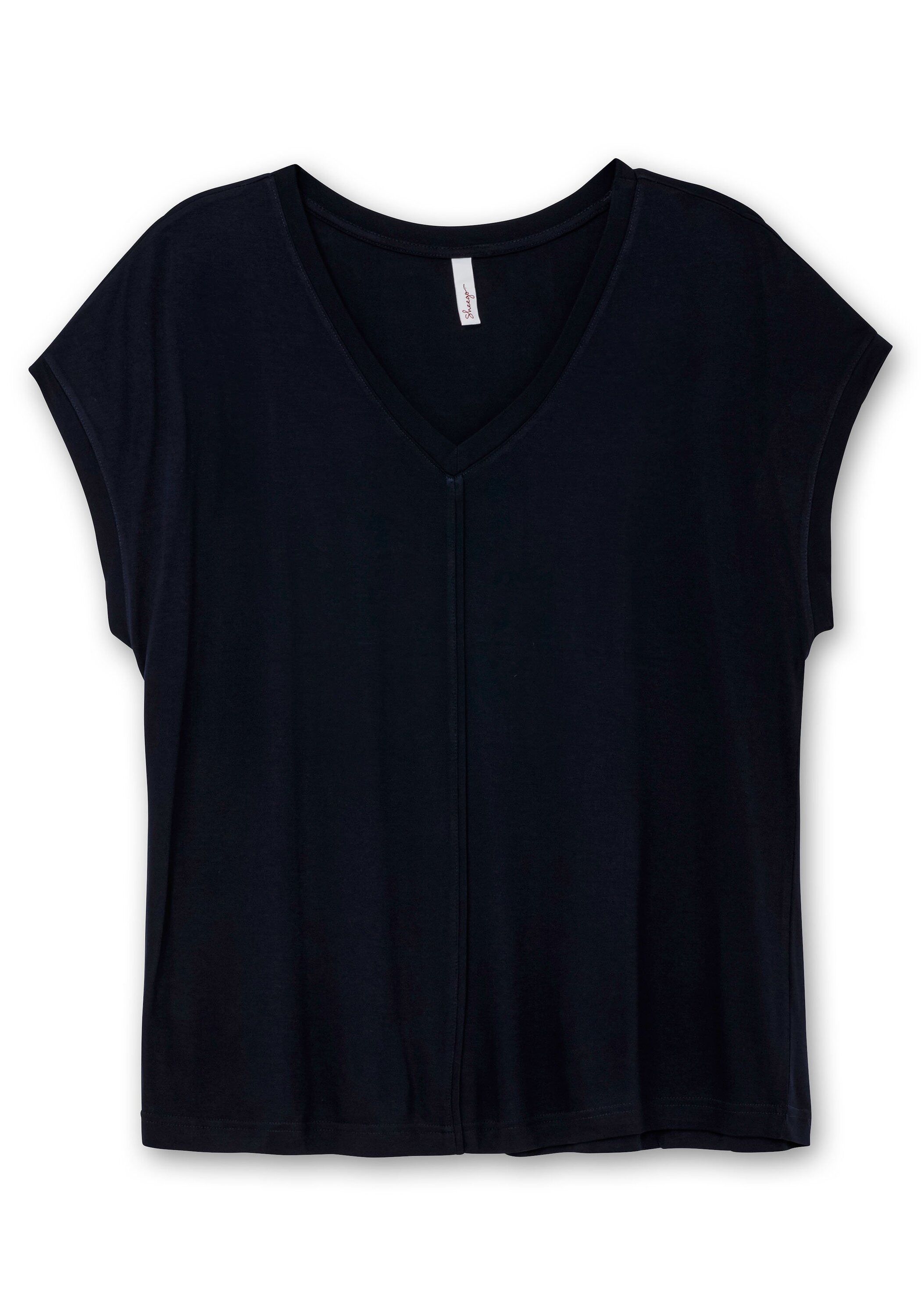 Sheego T-Shirt »Shirt mit V-Ausschnitt und Zierpaspel vorn«