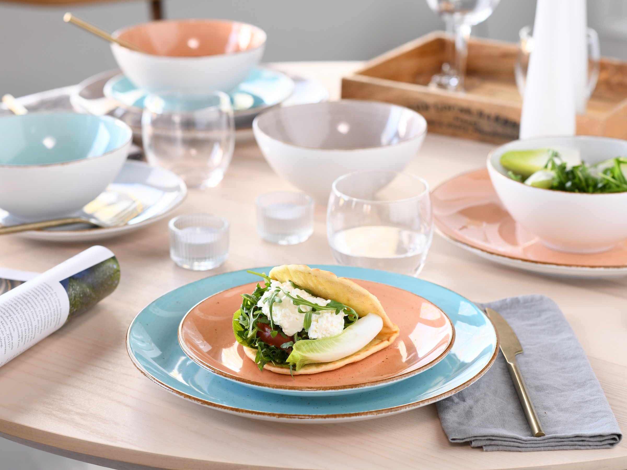 CreaTable Kombiservice »Geschirr-Set VINTAGE NATURE«, (Set, 16 tlg., Kaffeeservice und Tafelservice im Set, für 4 Personen), Service, handgemalt, gesprenkelt, 16 Teile, für 4 Personen