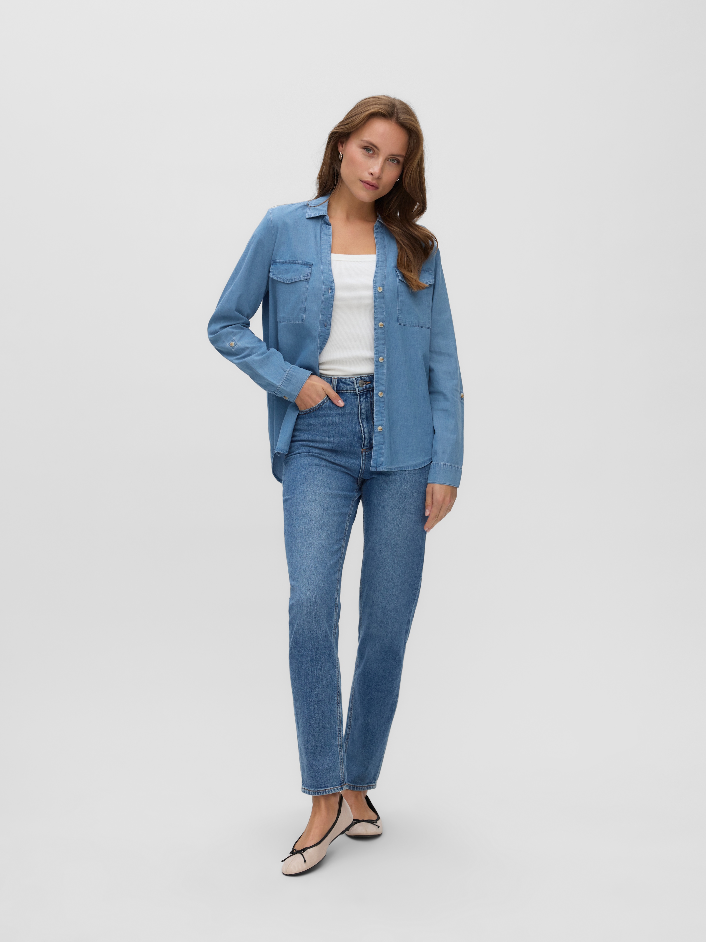 Vero Moda Jeansbluse »VMBUMPY LS LOOSE POCKET DNM SHIRT NOOS« Baumwolle