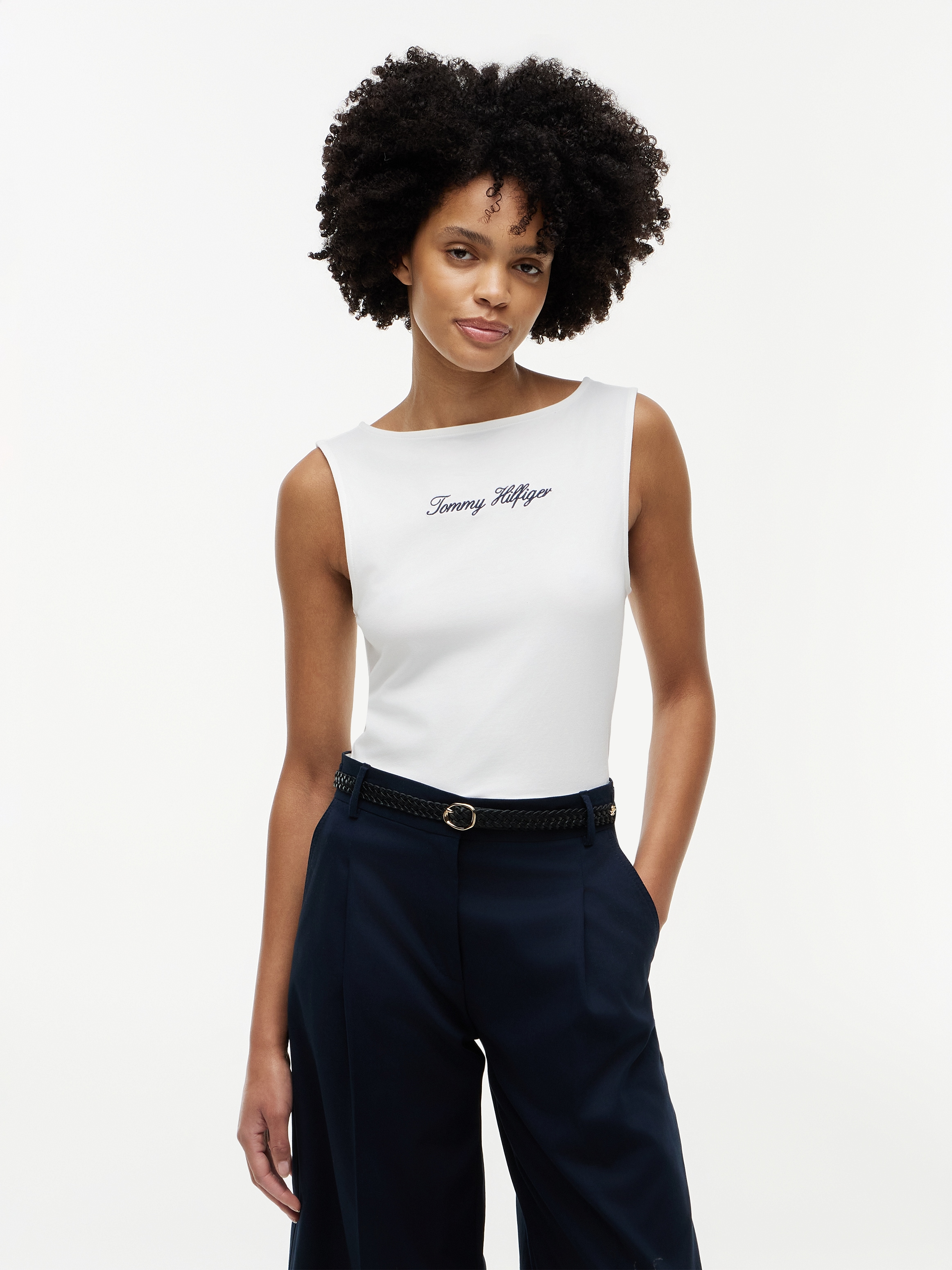 Tommy Hilfiger Tanktop »CLASSIC SCRIPT BOAT-NK TOP« Baumwollmischung, U-Boot Ausschnitt