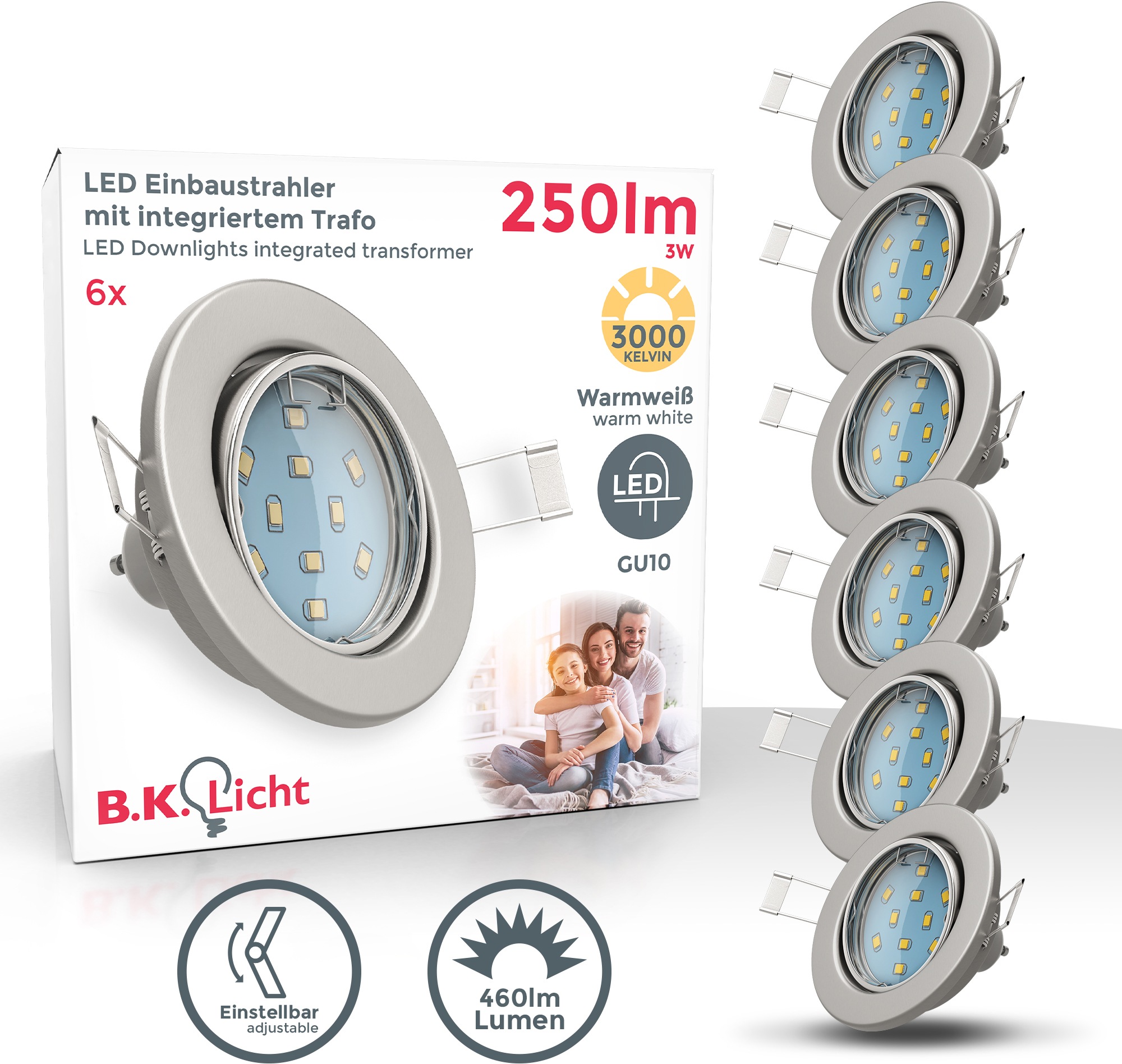 B.K.Licht LED Einbauleuchte »Hila«, 6er Set, Schutzart IP23, inkl. GU10 LED-Leuchtmittel, Leuchtenkopf schwenkbar
