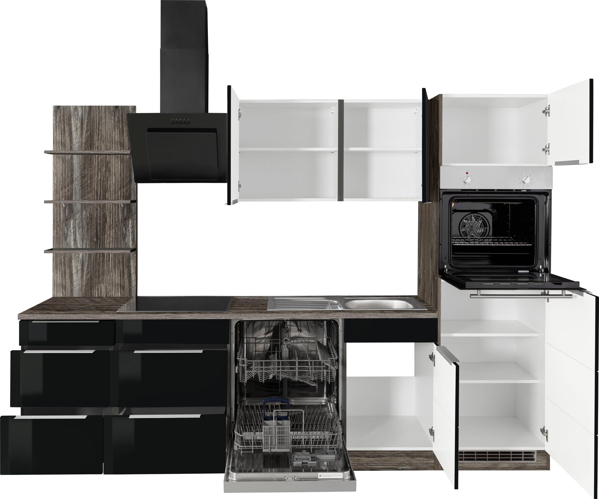 KOCHSTATION Küchenzeile »KS-Brindisi Breite 280 cm« wahlweise mit E-Geräten und Induktion, mit MDF-Fronten und Regal