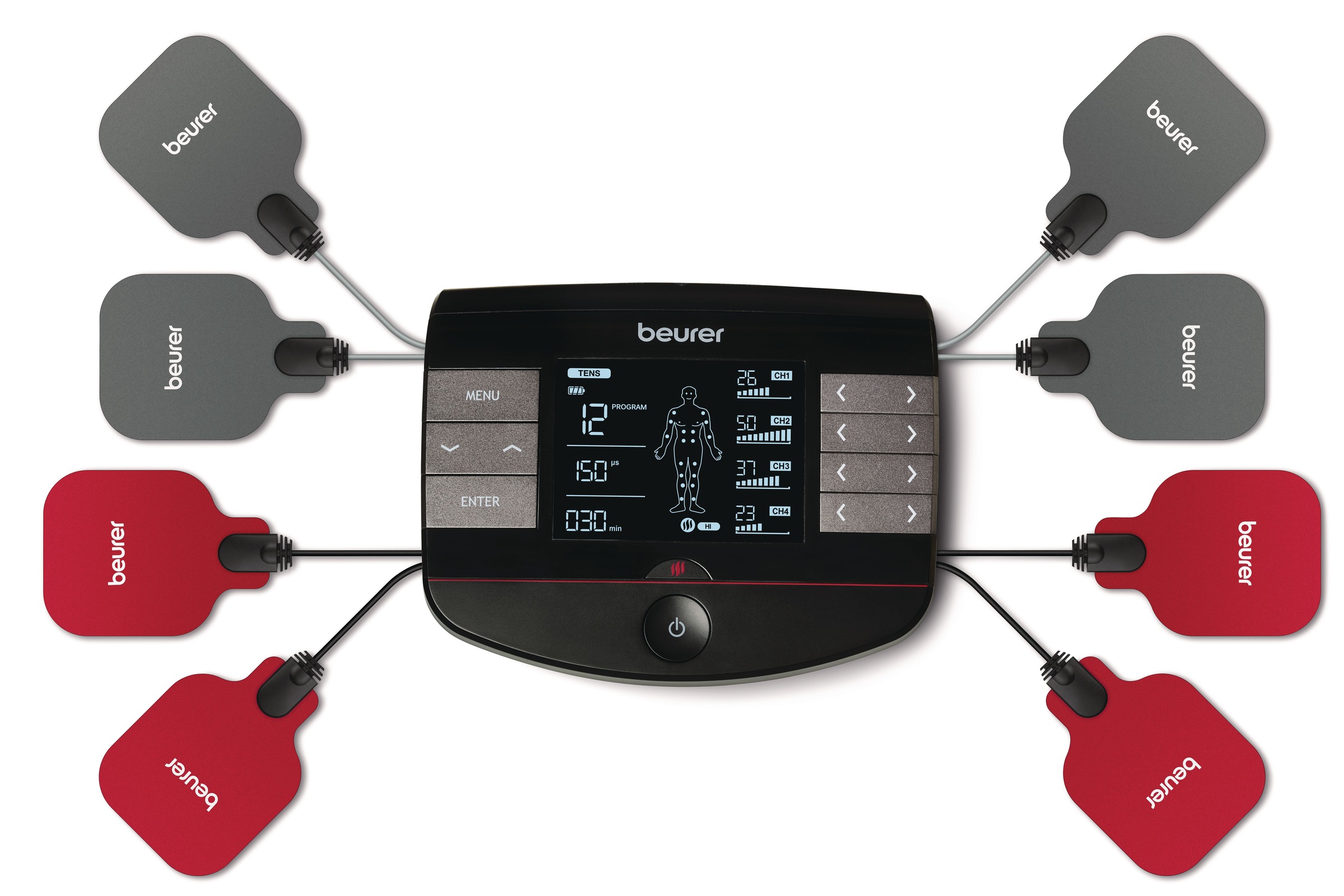 Beurer TENS-EMS-Gerät »EM 89 in 4-in-1 Funktion: TENS, EMS, Massage, Wärme« Mit 8 Elektroden für eine großflächige Anwendung auch am Rücken in schwarz