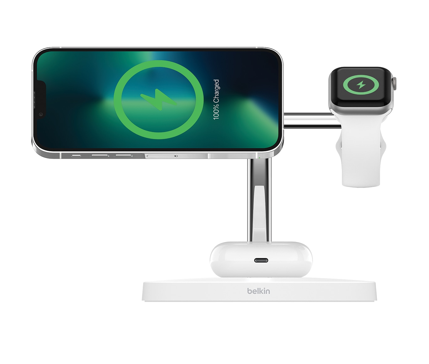 Belkin Wireless Charger »Belkin drahtloses 3-in-1 MagSafe Ladegerät«, (inkl. Netzteil kompatibel für iPhone der Serie 15/14/13/12), für iPhone, Apple Watch und AirPods, Wireless Ladestation/Ladeständer