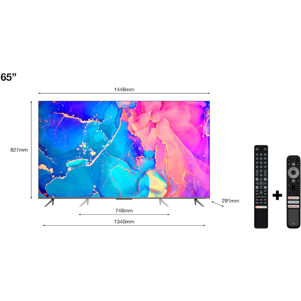 TCL QLED-Fernseher »65C631X1«, 164 cm/65 Zoll, 4K Ultra HD, Smart-TV-Google TV, HDR Premium, Dolby Atmos, HDMI 2.1, Metallgehäuse, ONKYO-Sound