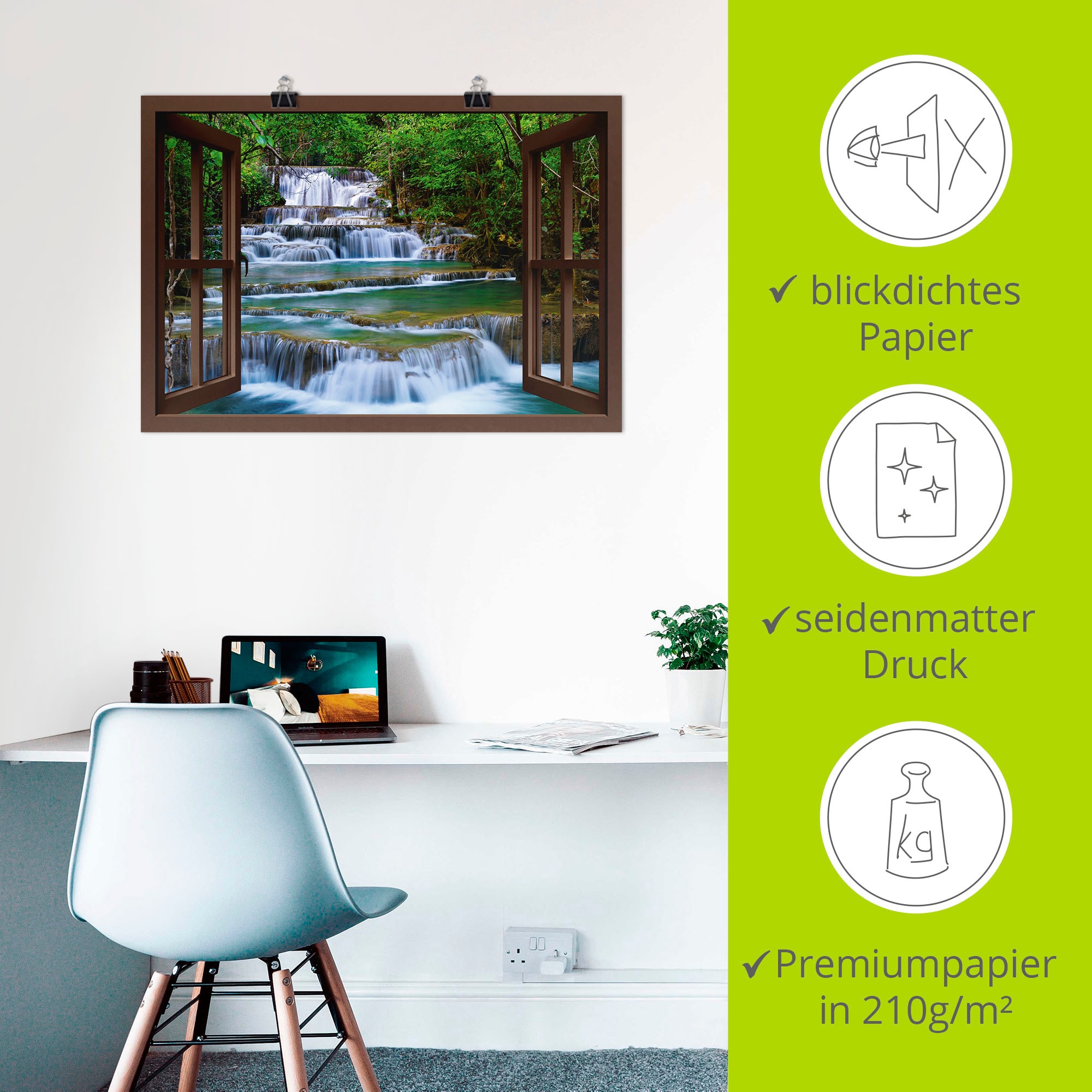 Artland Wandbild »Fensterblick Wasserfall in Kanchanaburi«, Fensterblick, (1 St.), als Leinwandbild, Poster, Wandaufkleber in verschied. Größen