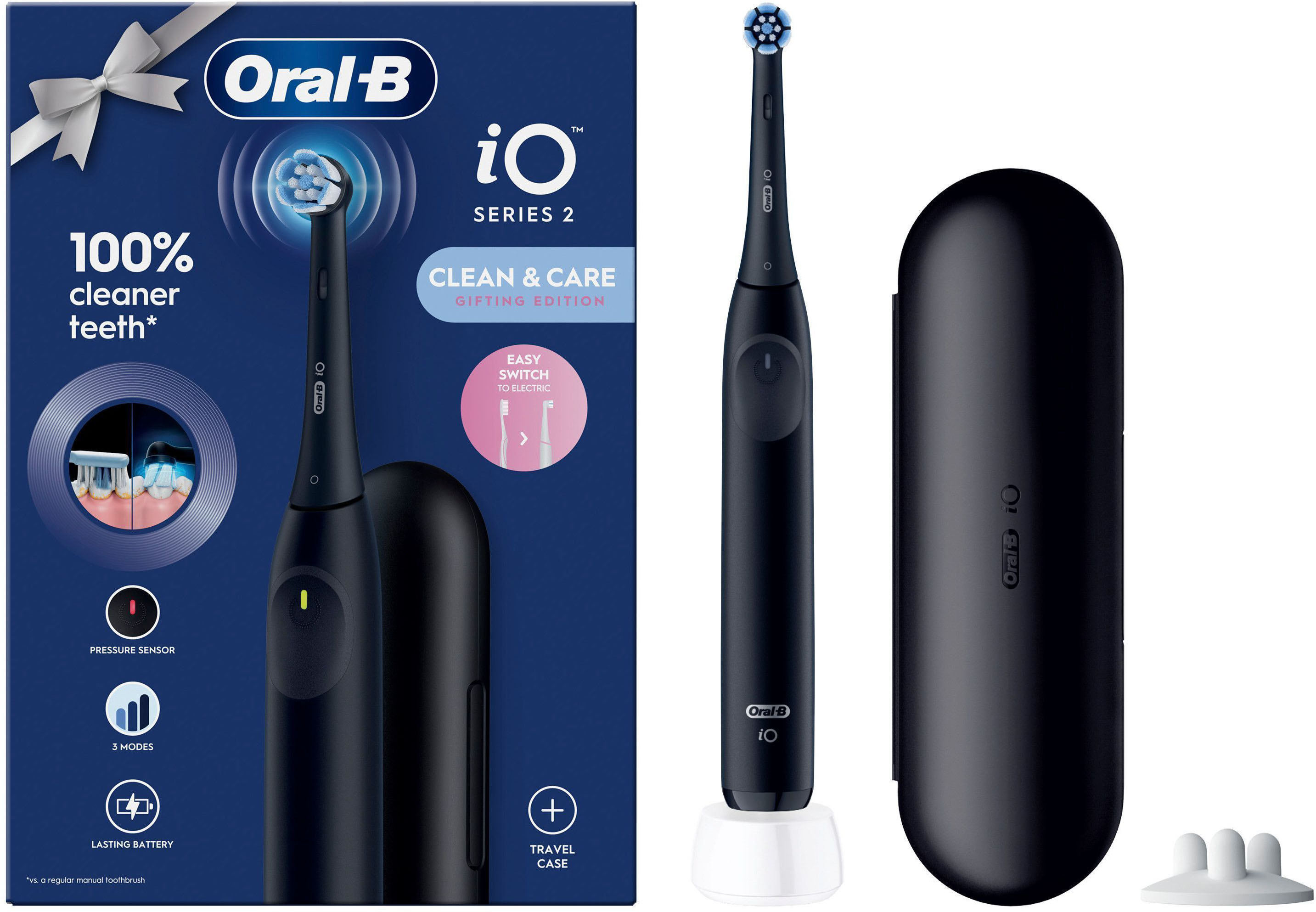 Oral-B Elektrische Zahnbürste »iO Series 2« 1 Stk. Aufsteckbürsten für die sanfte Reinigung, Reise-Etui, Aufsteckbürstenhalter in schwarz