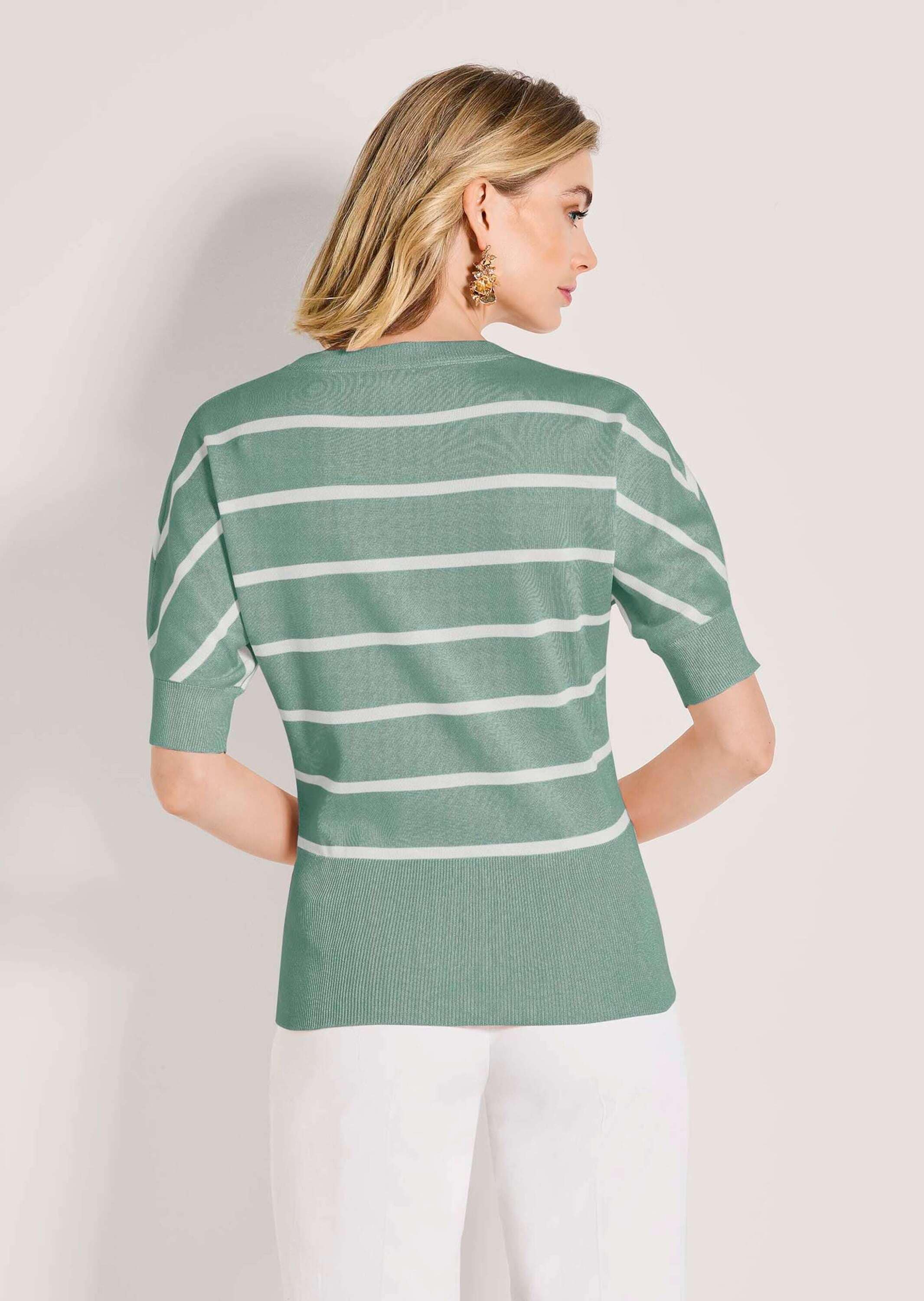 MADELEINE Longpullover »Strickpullover Ringelpullover im maritimen Look« hoher Saumbund