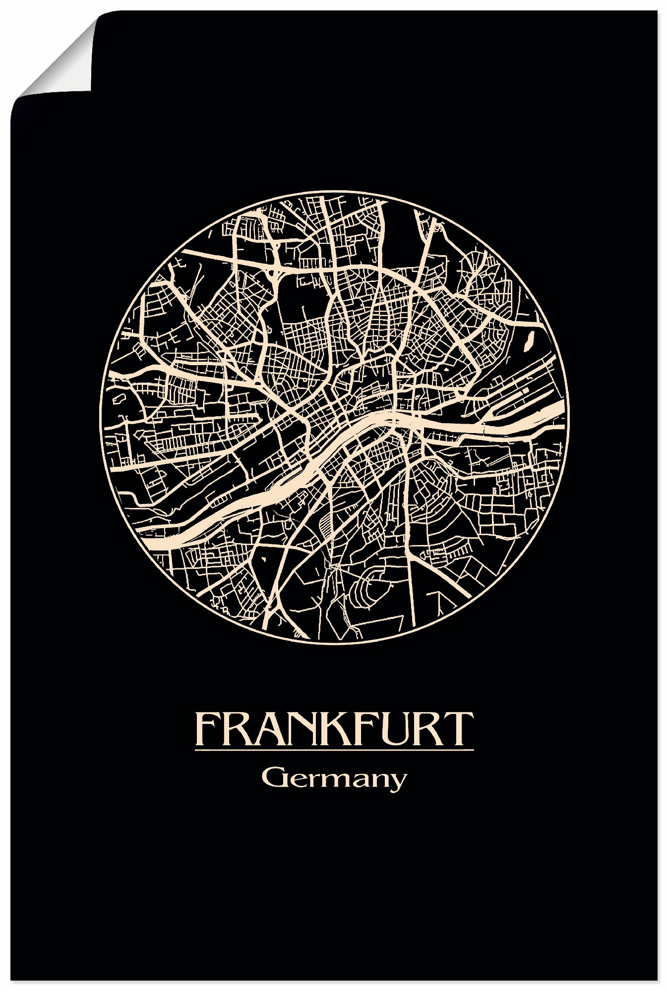 Artland Wandbild »Retro Karte Frankfurt Deutschland Kreis«, Deutschland, (1 St.), in vielen Größen & Produktarten - Alubild / Outdoorbild für den Außenbereich, Leinwandbild, Poster, Wandaufkleber / Wandtattoo auch für Badezimmer geeignet