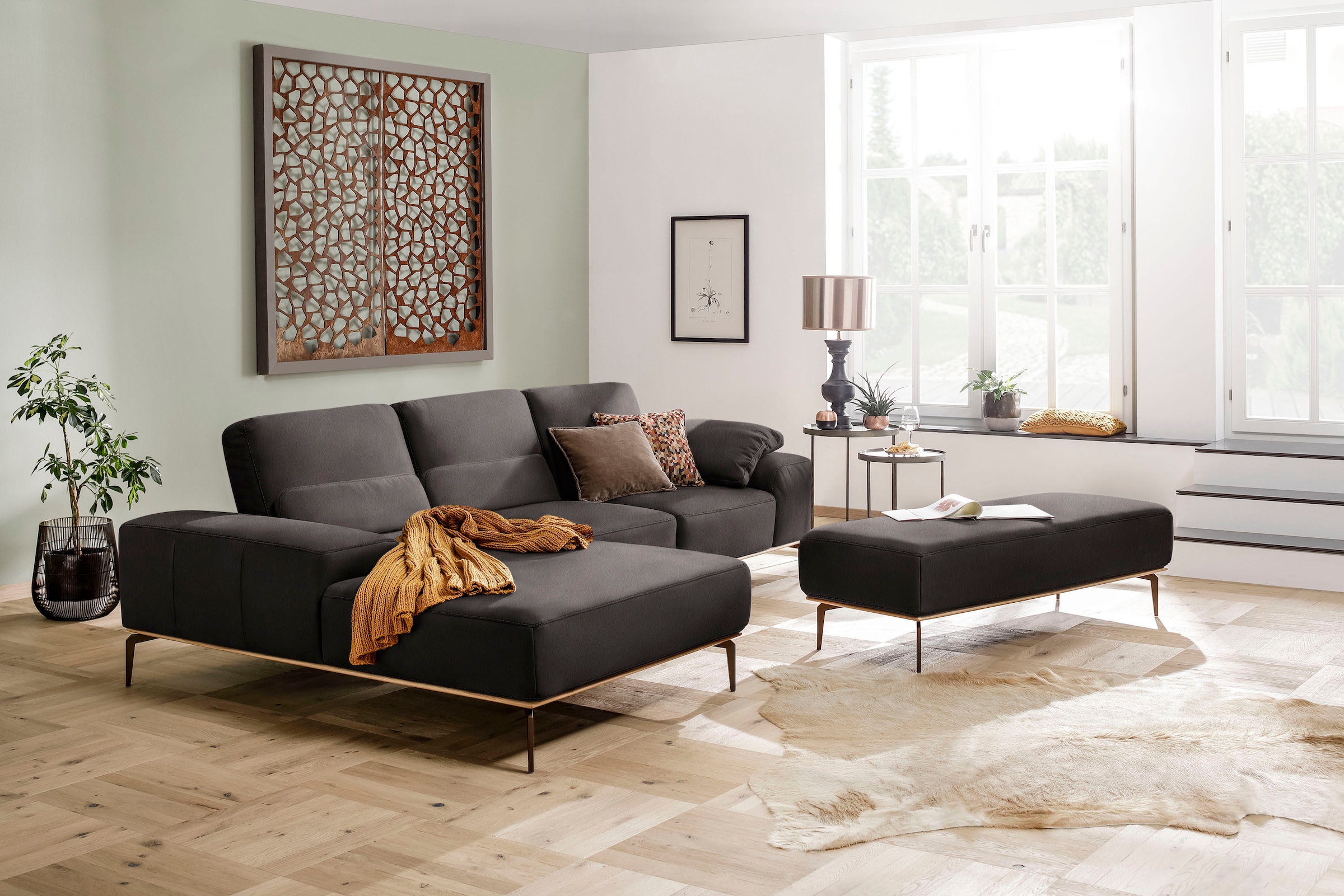 W.SCHILLIG Ecksofa »run, Designsofa mit tollem Sitzkomfort, L-Form«, mit Holzsockel, Füße in Bronze pulverbeschichtet, Breite 299 cm