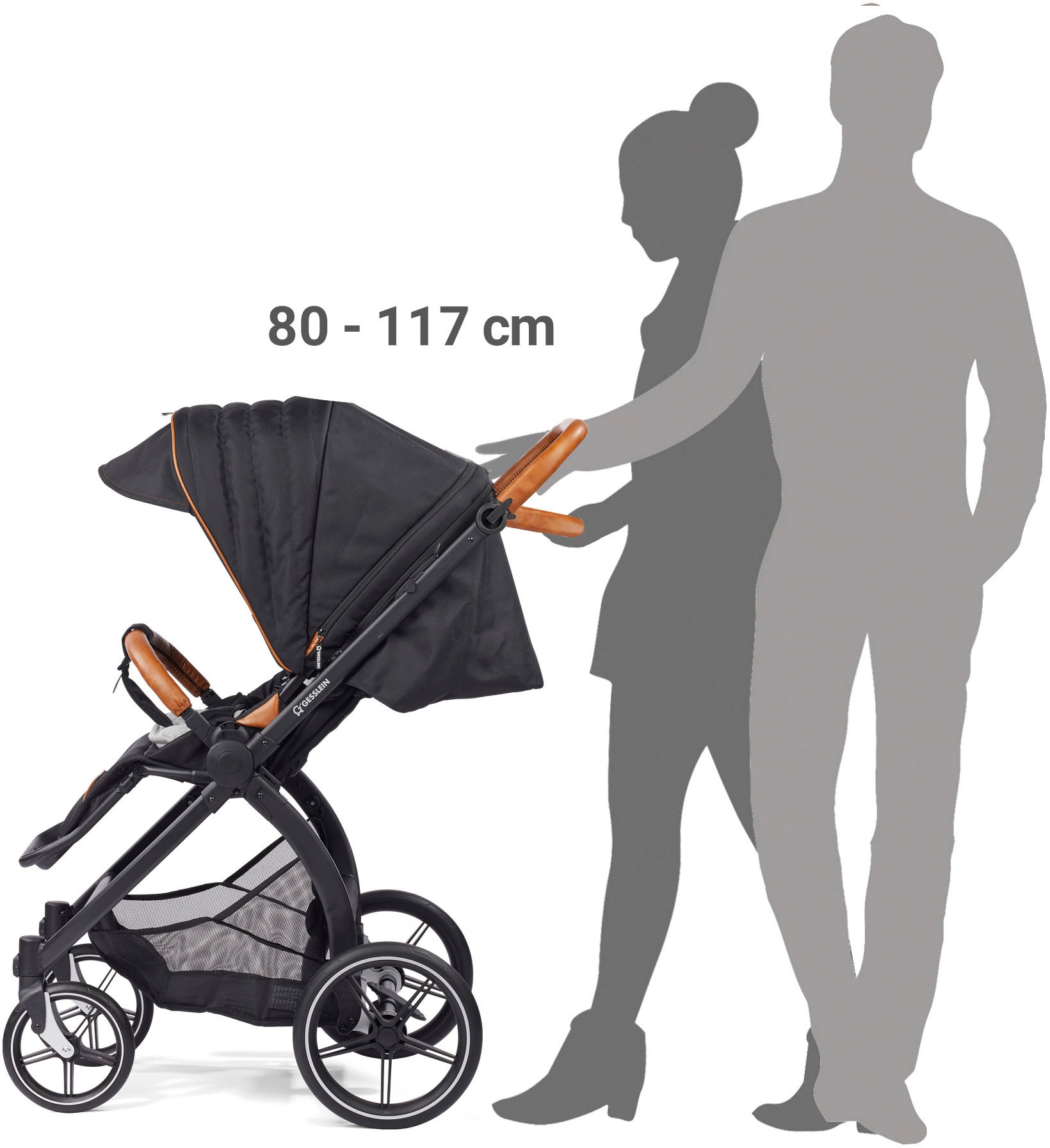 Gesslein Kombi-Kinderwagen »FX4 Soft+ mit Aufsatz Swing schwarz, mango«, mit Babywanne C3 und Babyschalenadapter