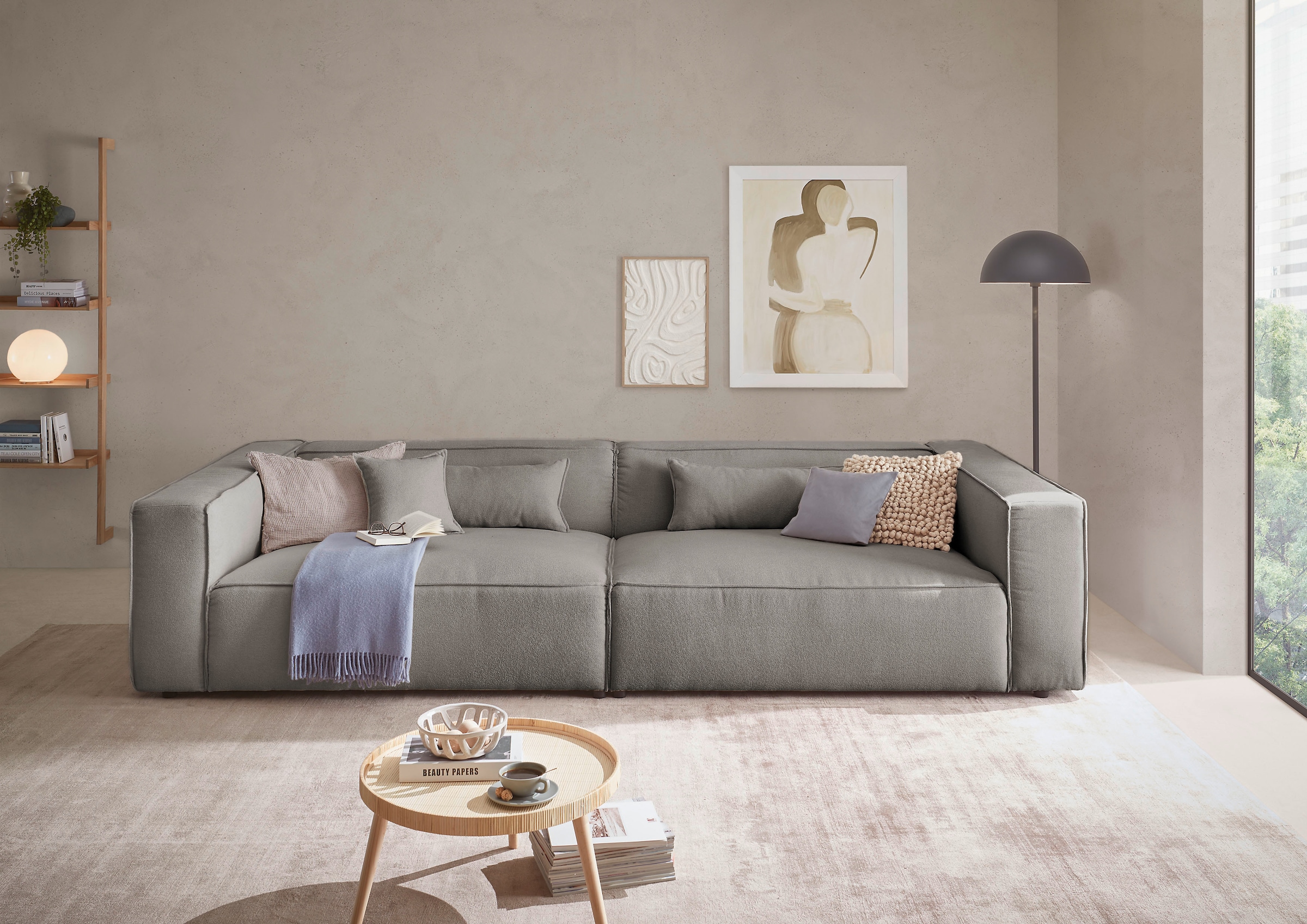 LeGer Home by Lena Gercke 3-Sitzer »PIARA, XXL Sofa mit Kedernaht, Big-Sofa in Cord oder Leinenoptik«, schwarze Füße, bequemer Sitzkomfort, extra tiefe Sitzfläche