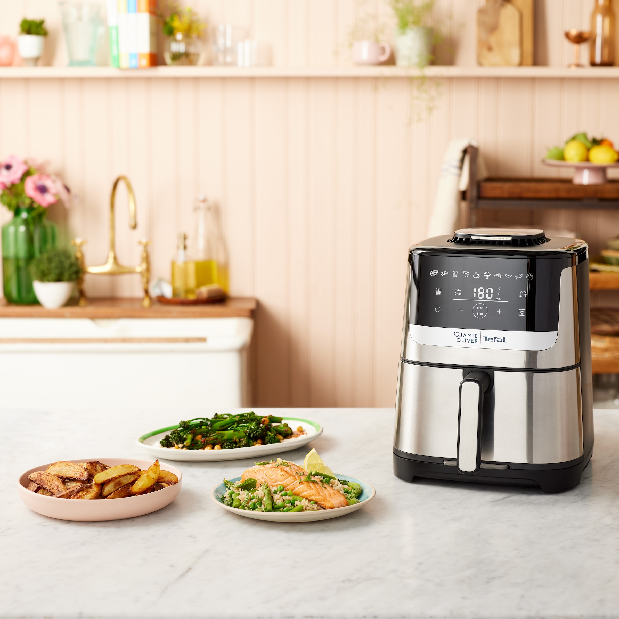 Tefal Heißluftfritteuse »Jamie Oliver by Tefal EY55JD Easy Fry Silence Deluxe«, 1670 W, 10 voreingestellte Programme, digitaler Touchscreen, EY55JD