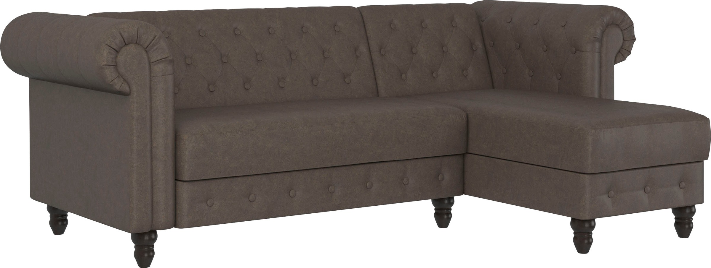 Dorel Home Ecksofa »Felix, L-Form, 241 cm (Liegefl.108x195 cm), Recamiere tauschbar,«, verstellb. Rückenlehne, Bett-Funktion, Velours, Kunstleder, Vintage