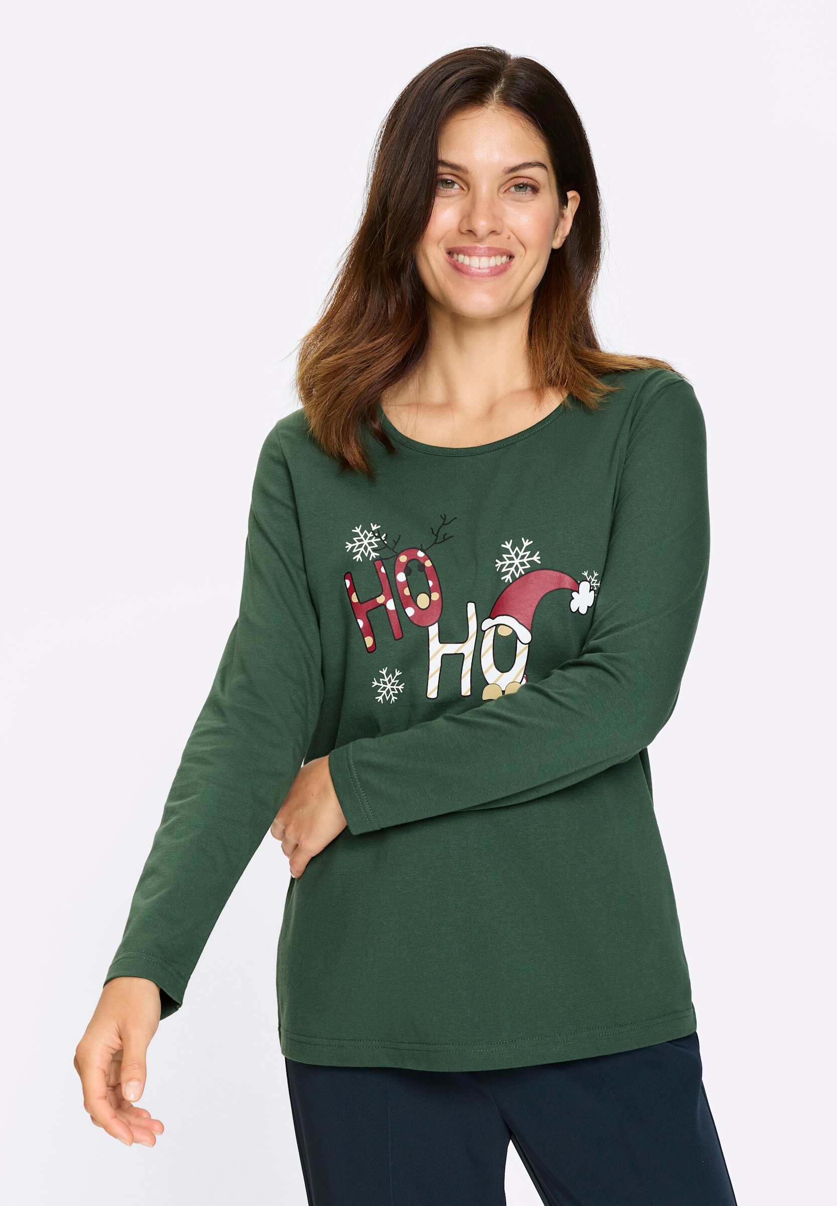 Sieh an! T-Shirt »Rundhals-Shirt Langarmshirt mit Weihnachts-Motiv«