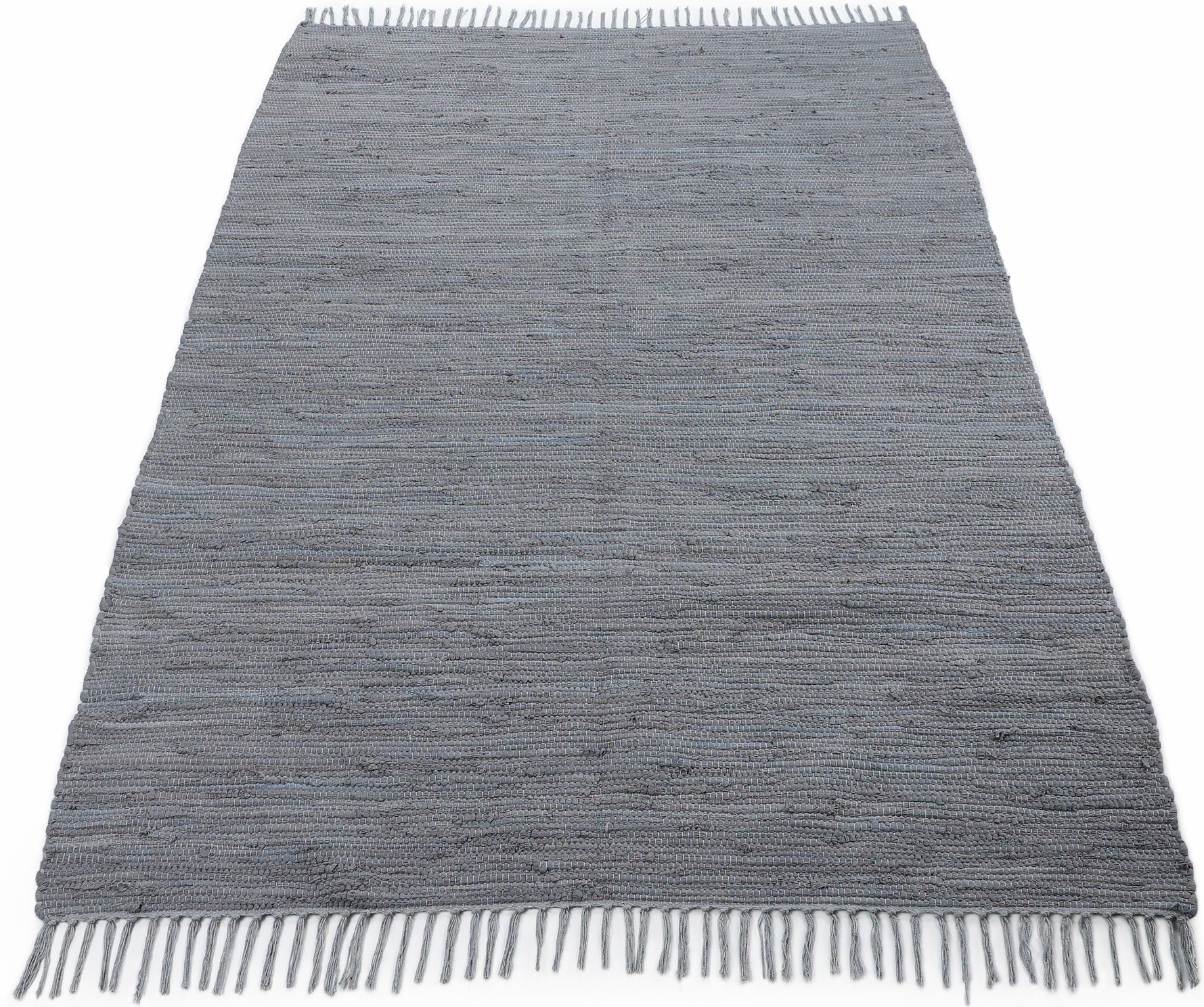 carpetfine Teppich »Kelim Chindi uni, auch als Läufer«, rechteckig, 5 mm Höhe, Wendeteppich, reine Baumwolle, handgewebt, Uni-Farben, mit Fransen