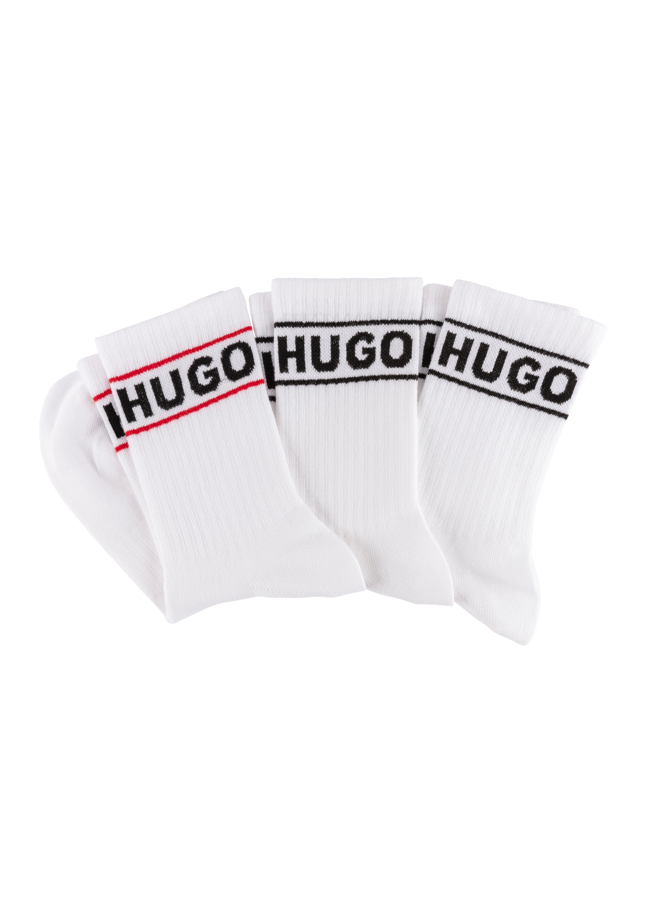 HUGO Underwear Freizeitsocken »3P QSRIB SPORTY CC W«, (Packung, 3 Paar, 3er), mit kontrastfarbenem Logodetail