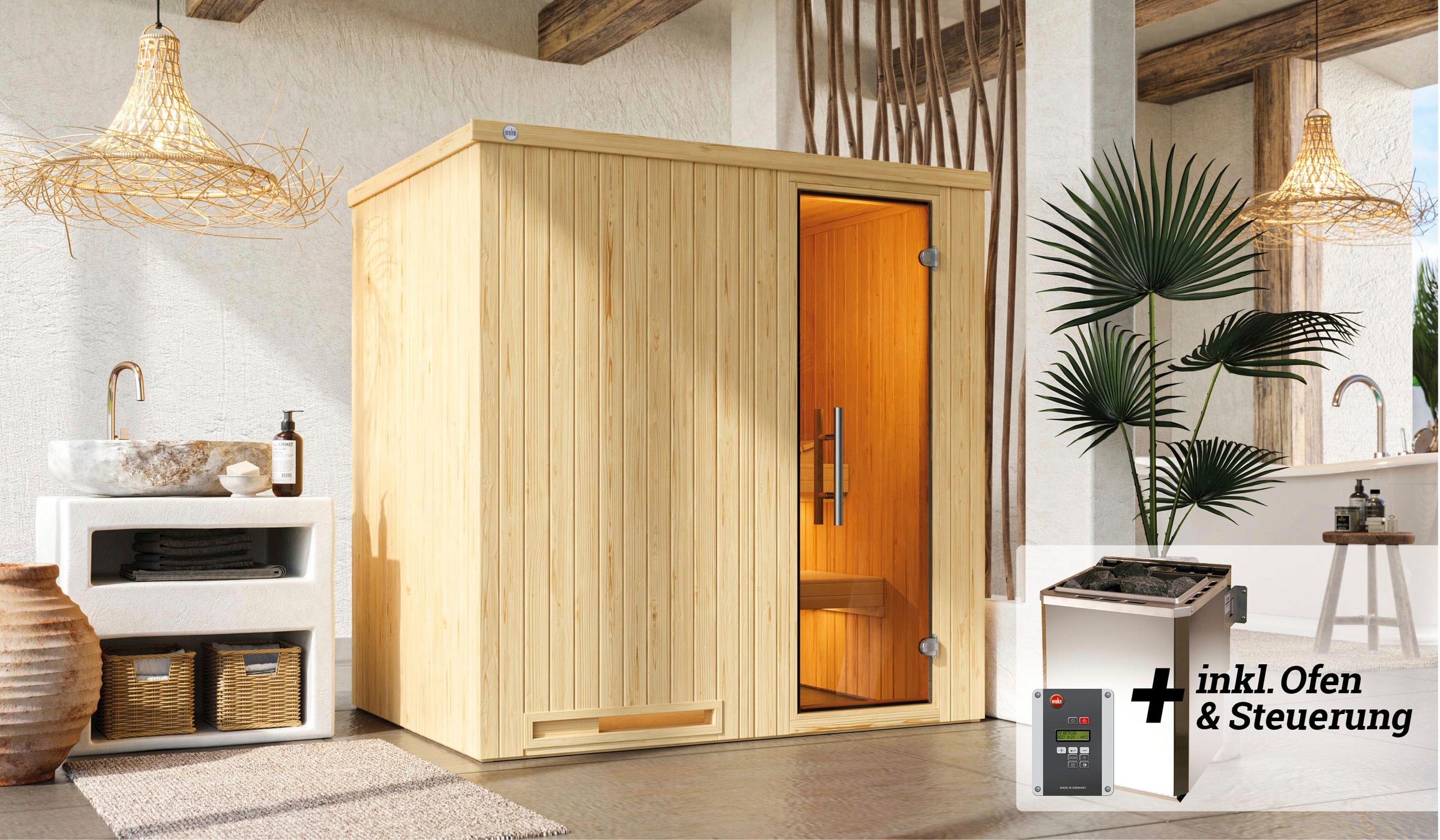 weka Sauna »Halmstad«, 7,5 kW Bio-Ofen mit digitaler Steuerung