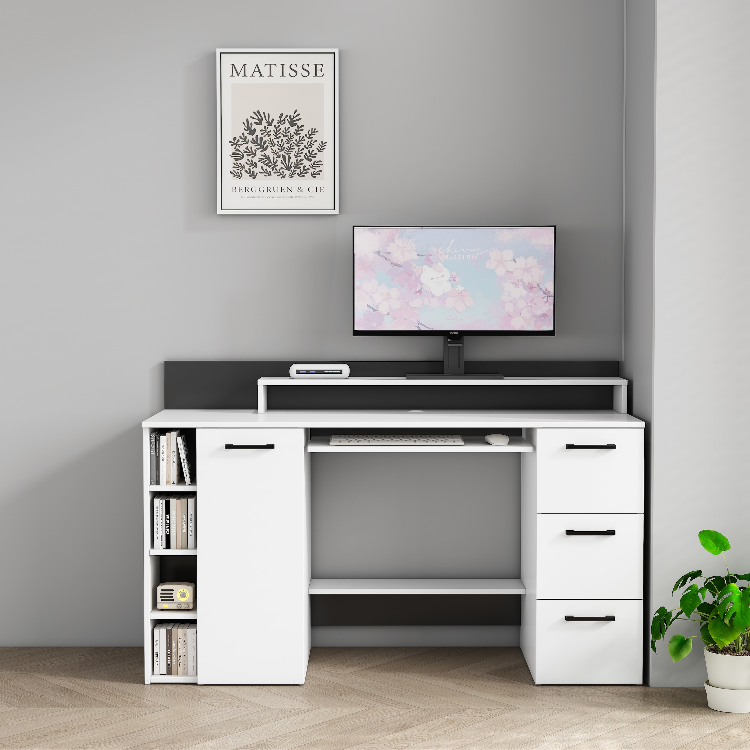 OTTO home Schreibtisch »Moid« mit Schubladen, Tastaturauszug und Monitorablage, Breite 140 cm