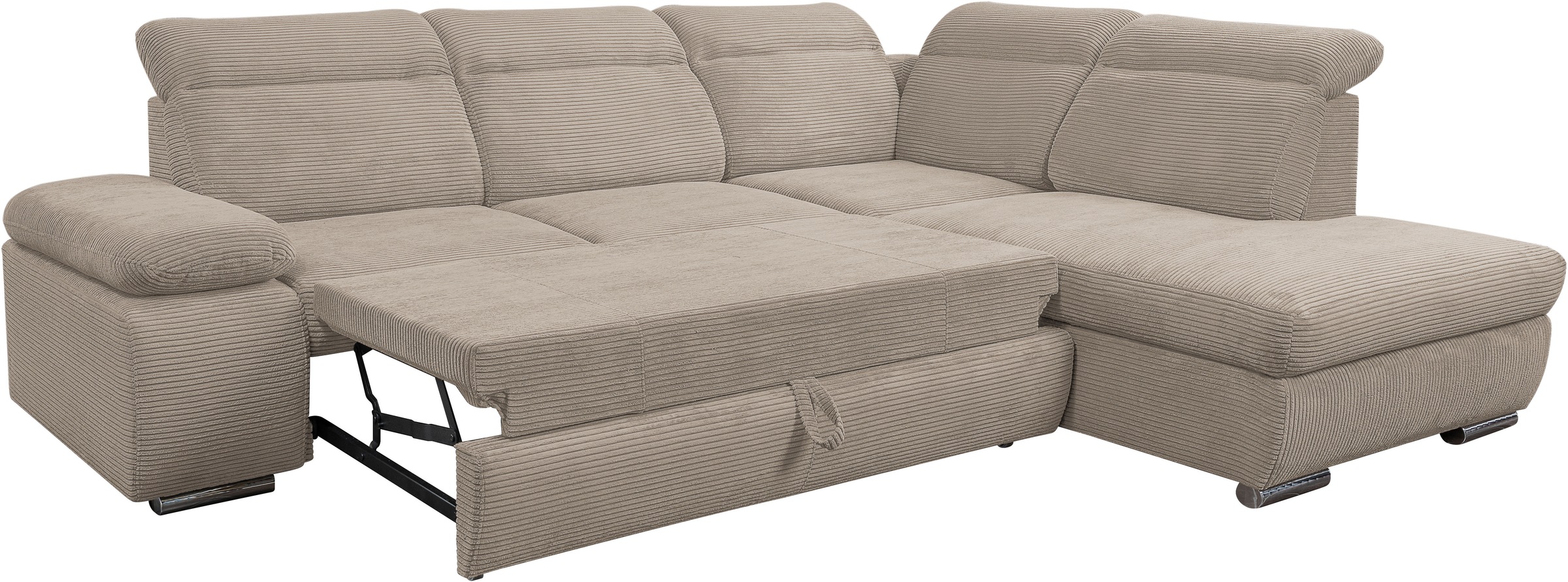 WERK2 Ecksofa »Alicante Kopfteilverstellung, Bett & Bettkasten, Cord, L-Form, bequem« Cord, L-Form, XXL, Schlaffunktion, Bettkasten