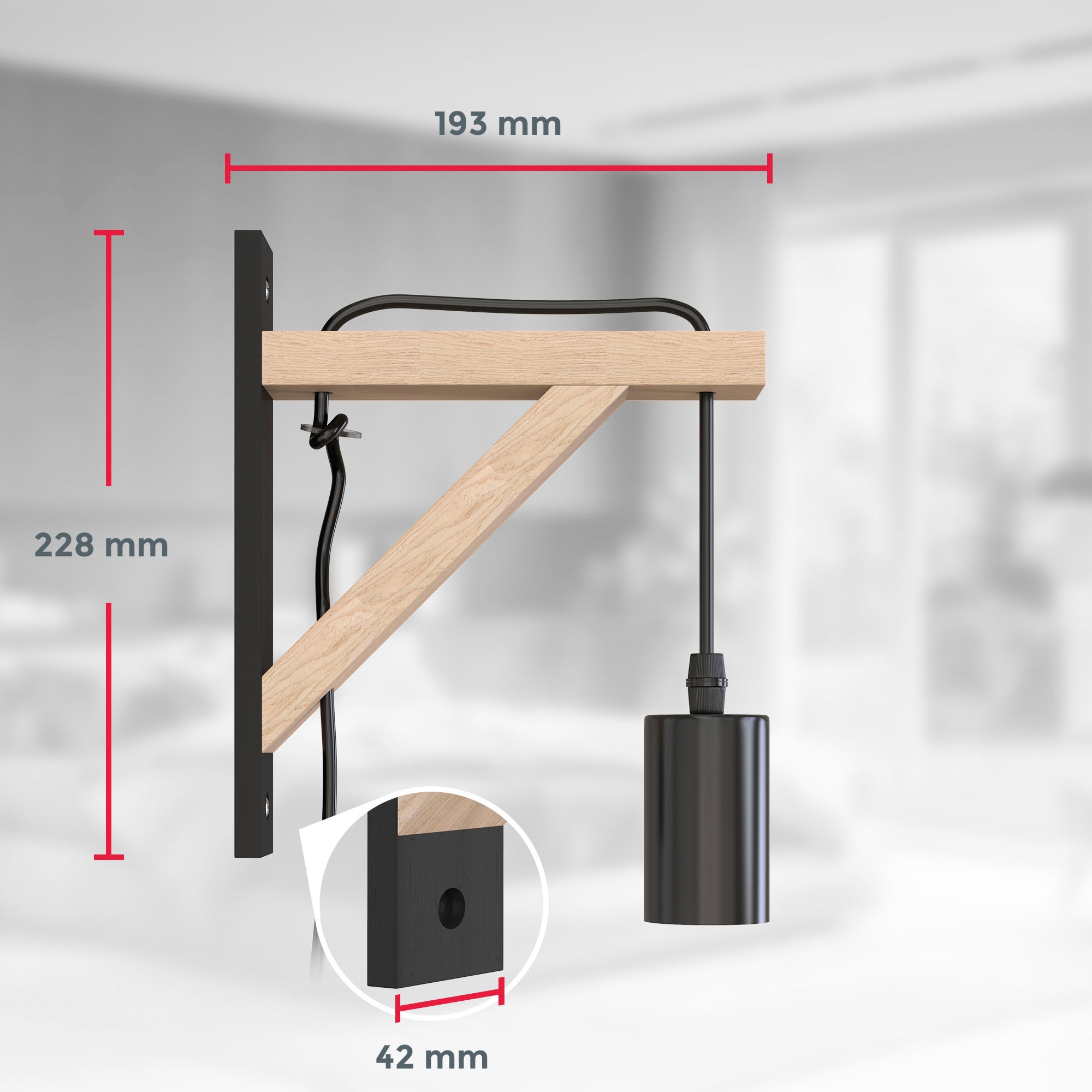 B.K.Licht Wandleuchte »BKL1352 Holz-Wandlampe innen, Schwarz, Metall, Landhausstil«, 1 flammig, Leuchtmittel E27 | ohne Leuchtmittel, 1-flammig mit Schalter, E27-Fasssung, ohne Leuchtmittel