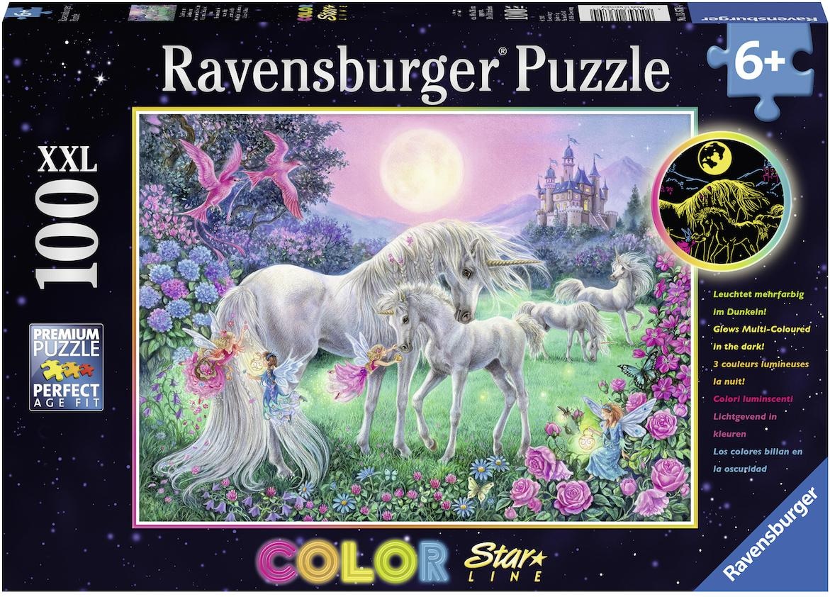 Ravensburger Puzzle »Color Star Line, Einhörner im Mondschein«, leuchtet im Dunkeln, Made in Germany