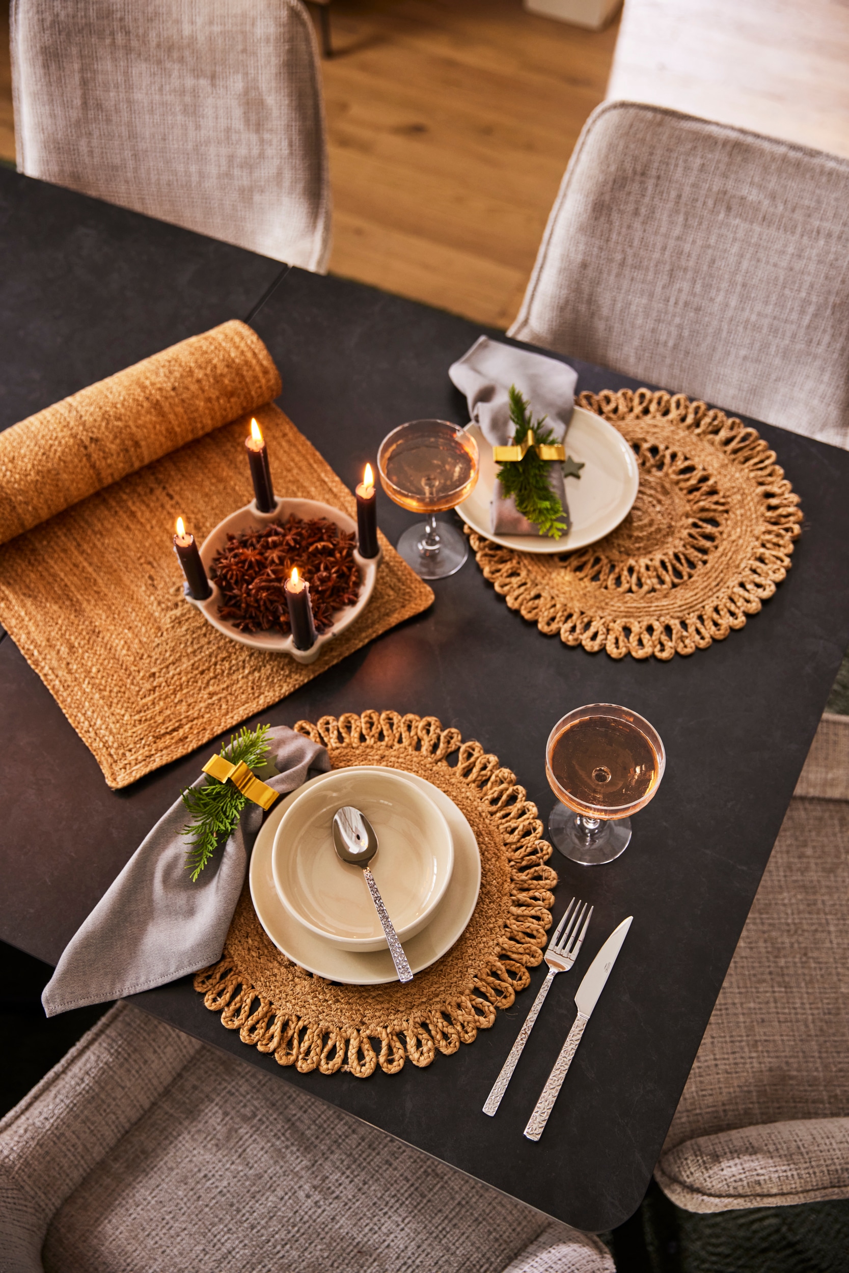 my home Platzset »Aimka«, (Set, 2 St., 2 Stück), Handgefertigt, 35x35, rund