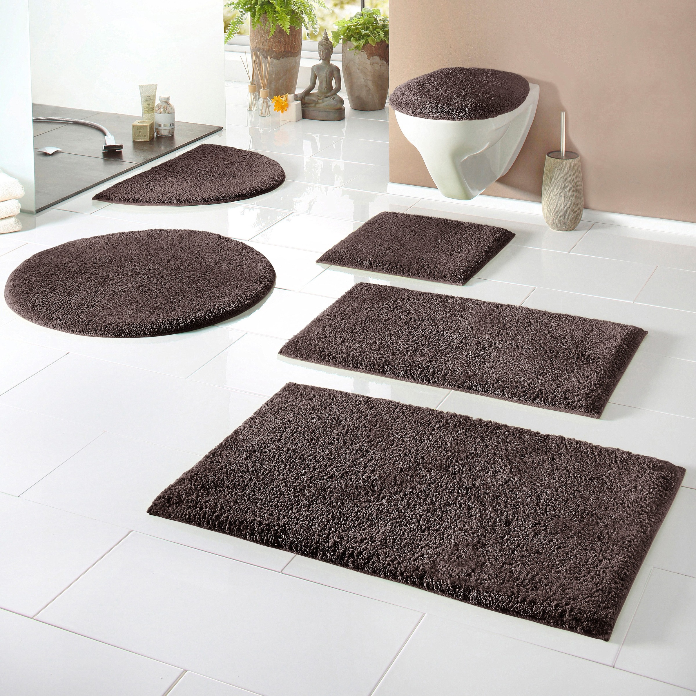 my home Badematte »Maren, Badvorleger, Badezimmer Teppich«, rutschhemmend beschichtet, fußbodenheizungsgeeignet, Bio-Baumwolle, Badteppich, Badematten auch als 3 teiliges Set