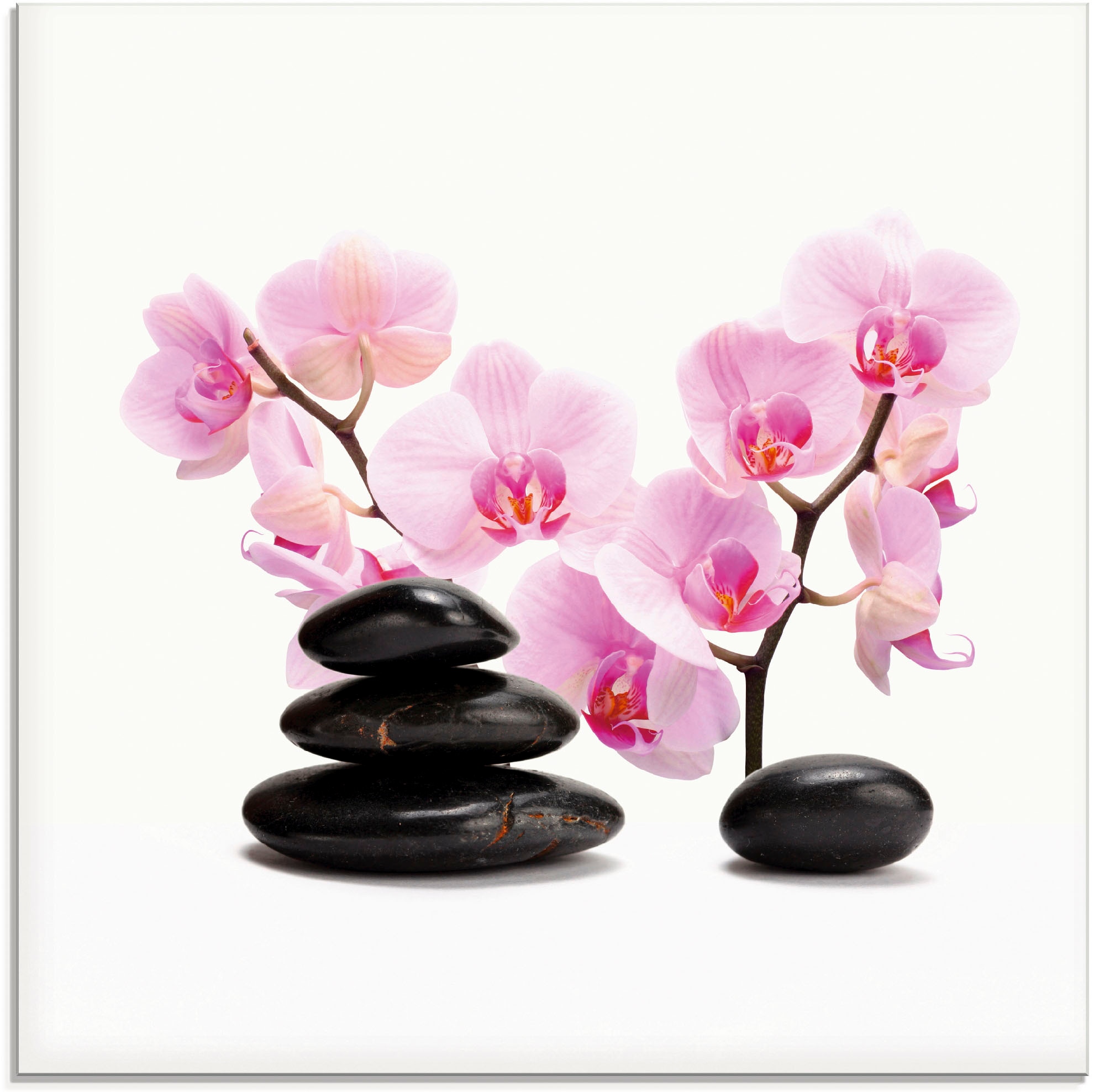 Glasbild »Schwarze Steine und pinke Orchidee«, Zen, (1 St.), in verschiedenen Größen