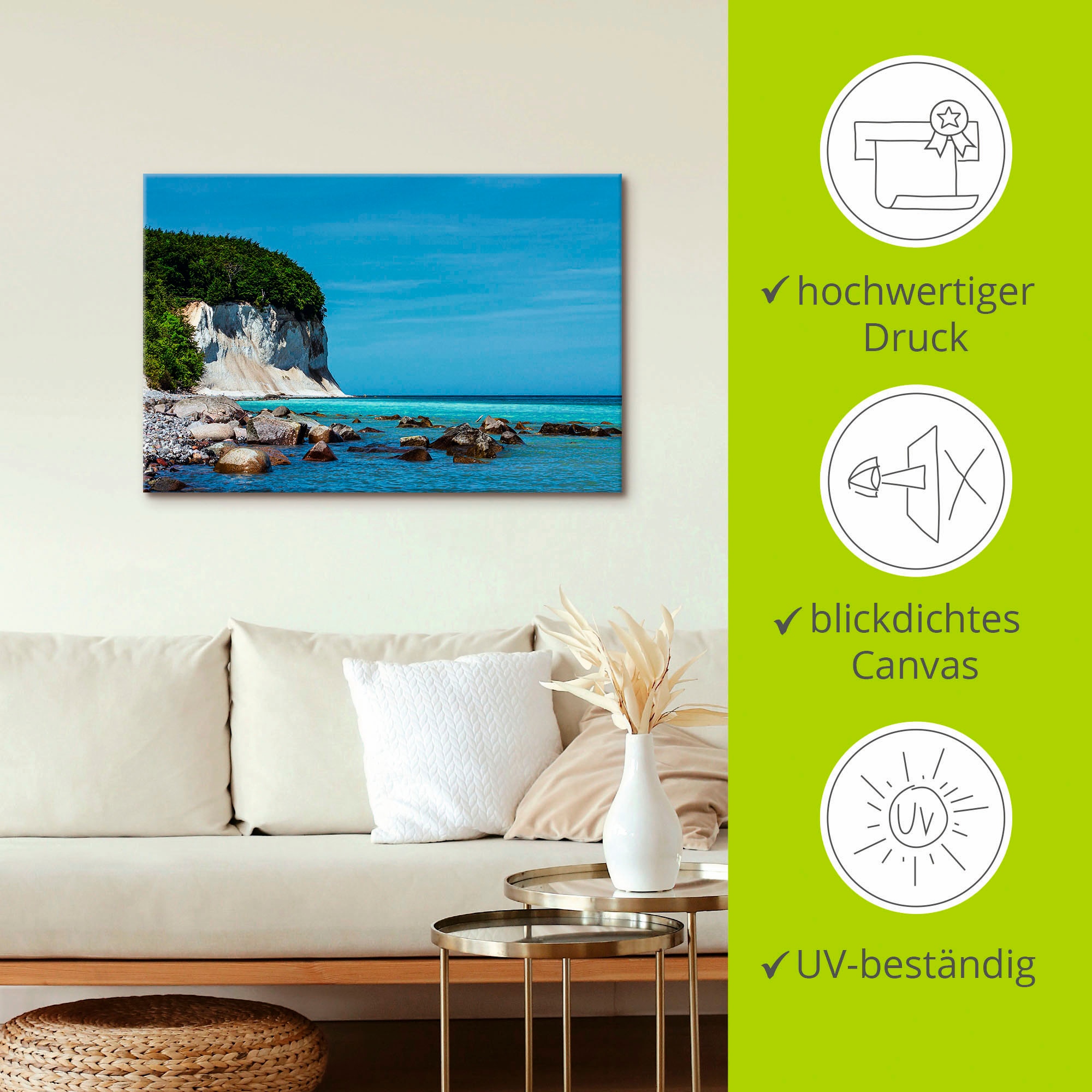 Artland Wandbild »Kreidefelsen Ostseeküste Insel Rügen«, Felsen, (1 St.), als Alubild, Leinwandbild, Wandaufkleber oder Poster in versch. Größen