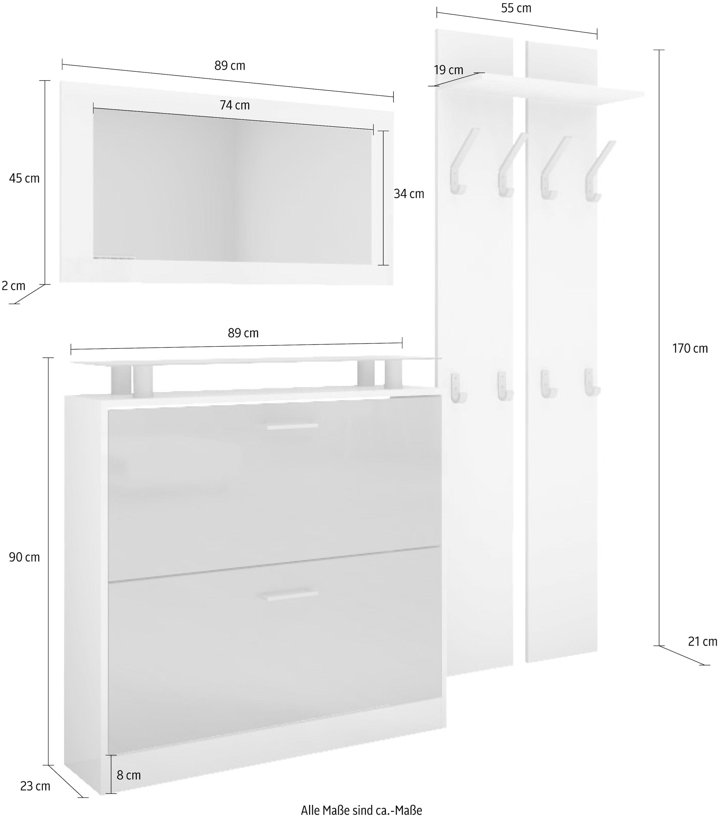 borchardt Möbel Garderoben-Set Glasablage St.), kaufen bei (Set, »Finn«, OTTO 3 mit