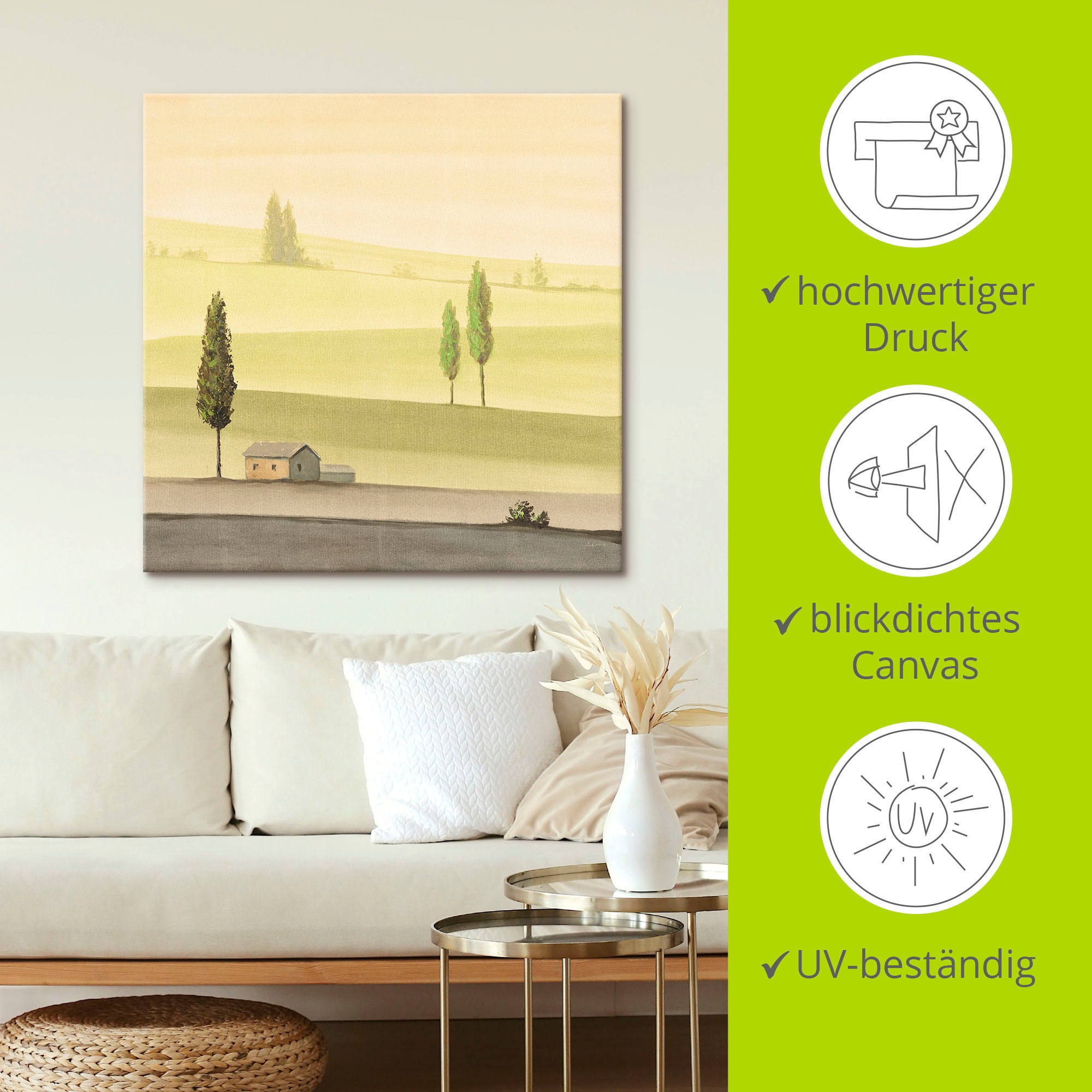 Artland Wandbild »Landschaft in Grün II«, Wiesen & Bäume, (1 St.), als Leinwandbild, Poster in verschied. Größen