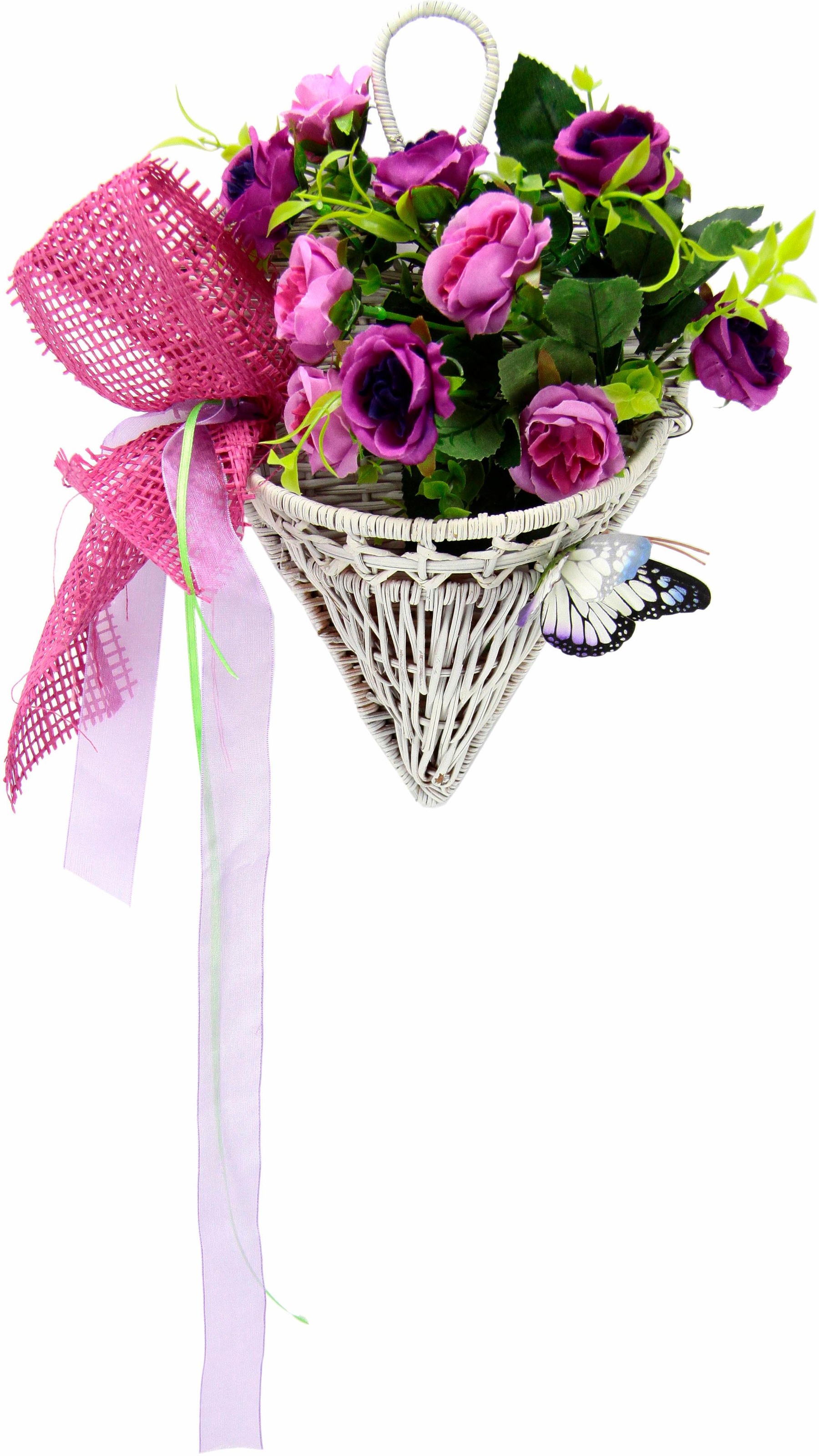 I.GE.A. Kunstpflanze »Rosen mit Schmetterling im Korb 30 cm«