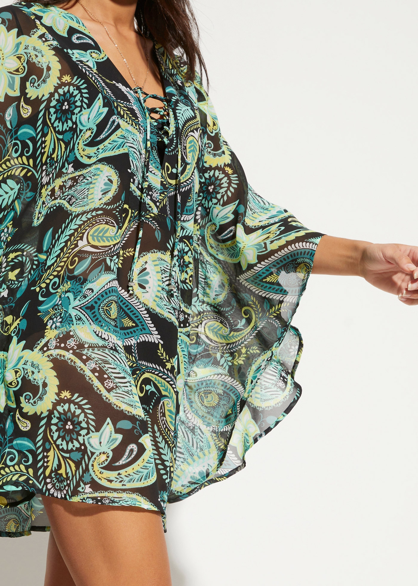 bonprix Tunikakleid »Strandtunika aus leichtem Chiffon« Ohne Taschen aus leichtem Chiffon, lockere loose fit Passform, mit Paisley-Muster